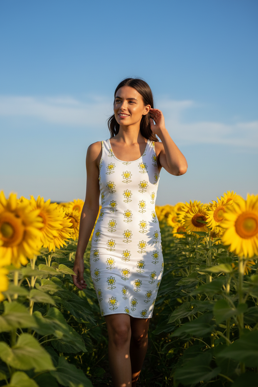 woman in white dress with flowers