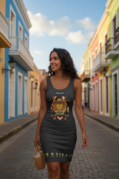 Alivwood Floral Black Bodycon dress with all-over floral print and fitted stretch silhouette