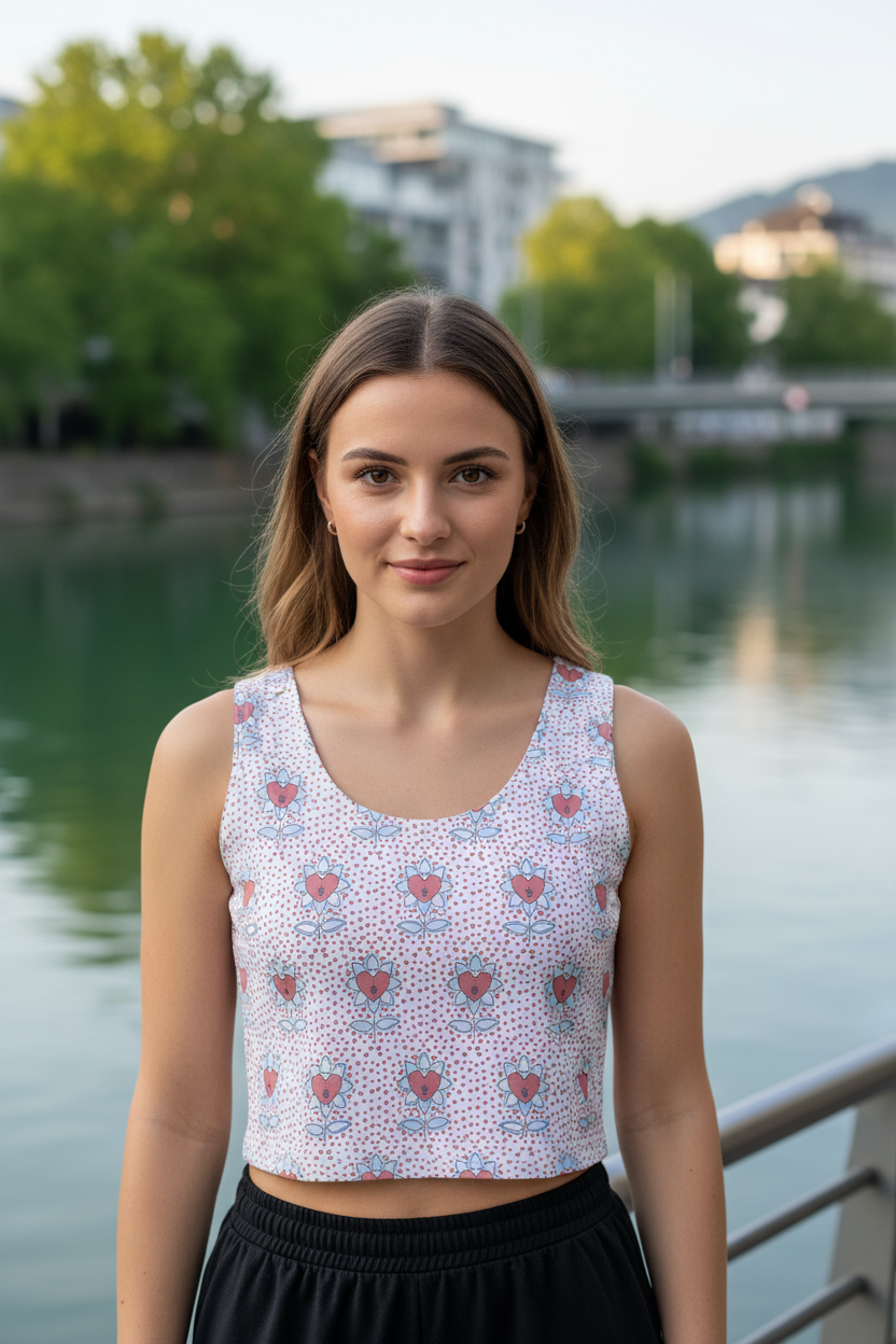 Flower and hearts Cotton crop top - Alivwood