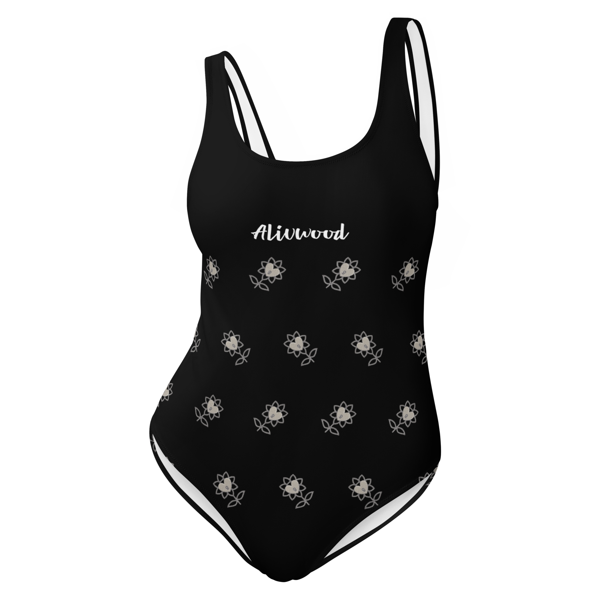 Alivwood flower AllBlack One-Piece Swimsuit - Alivwood
