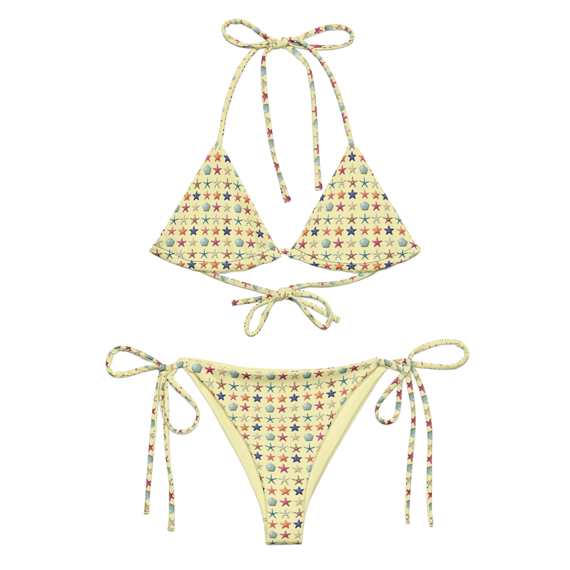 Starfish Yellow All-over print recycled string bikini - Alivwood