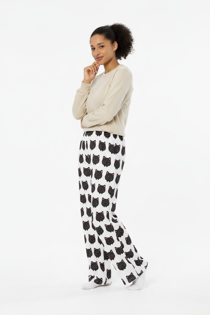 Black cat All-over print unisex wide-leg pants