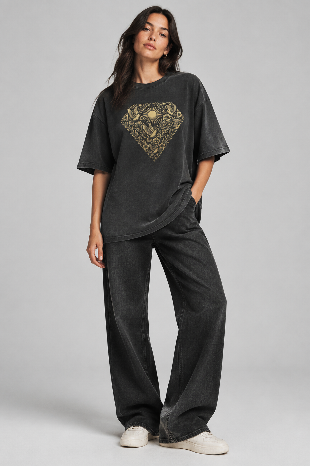 Peace is the new luxury diamond Oversized faded t-shirt - Alivwood