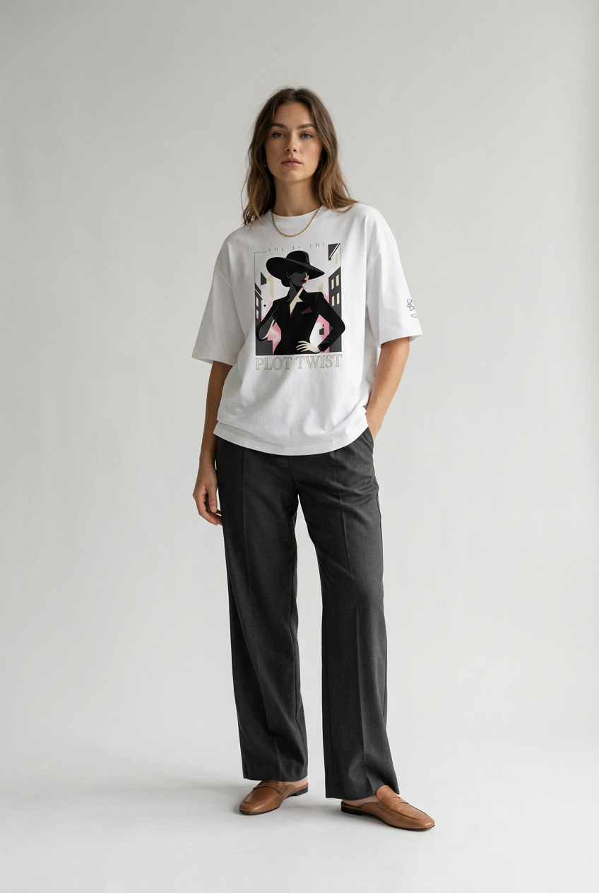 Plot twist Unisex organic oversized high neck t-shirt
