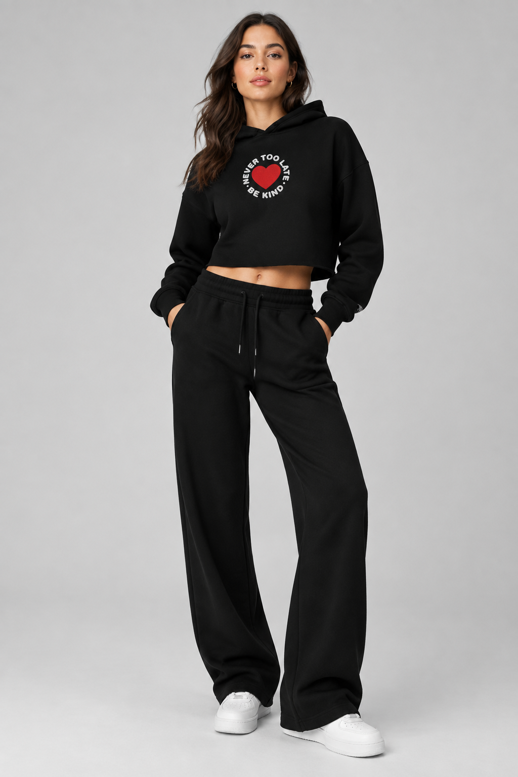 Never too late Embroidery Crop Hoodie - Alivwood