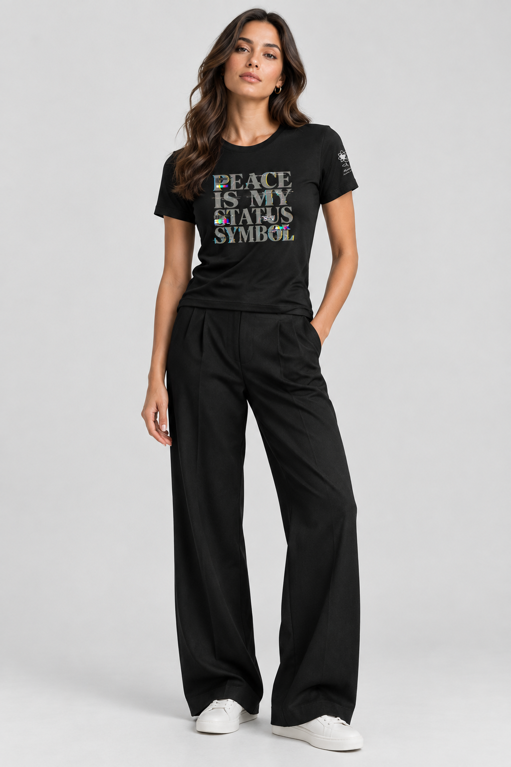 Peace is my status glitch Women's luxe fitted tee