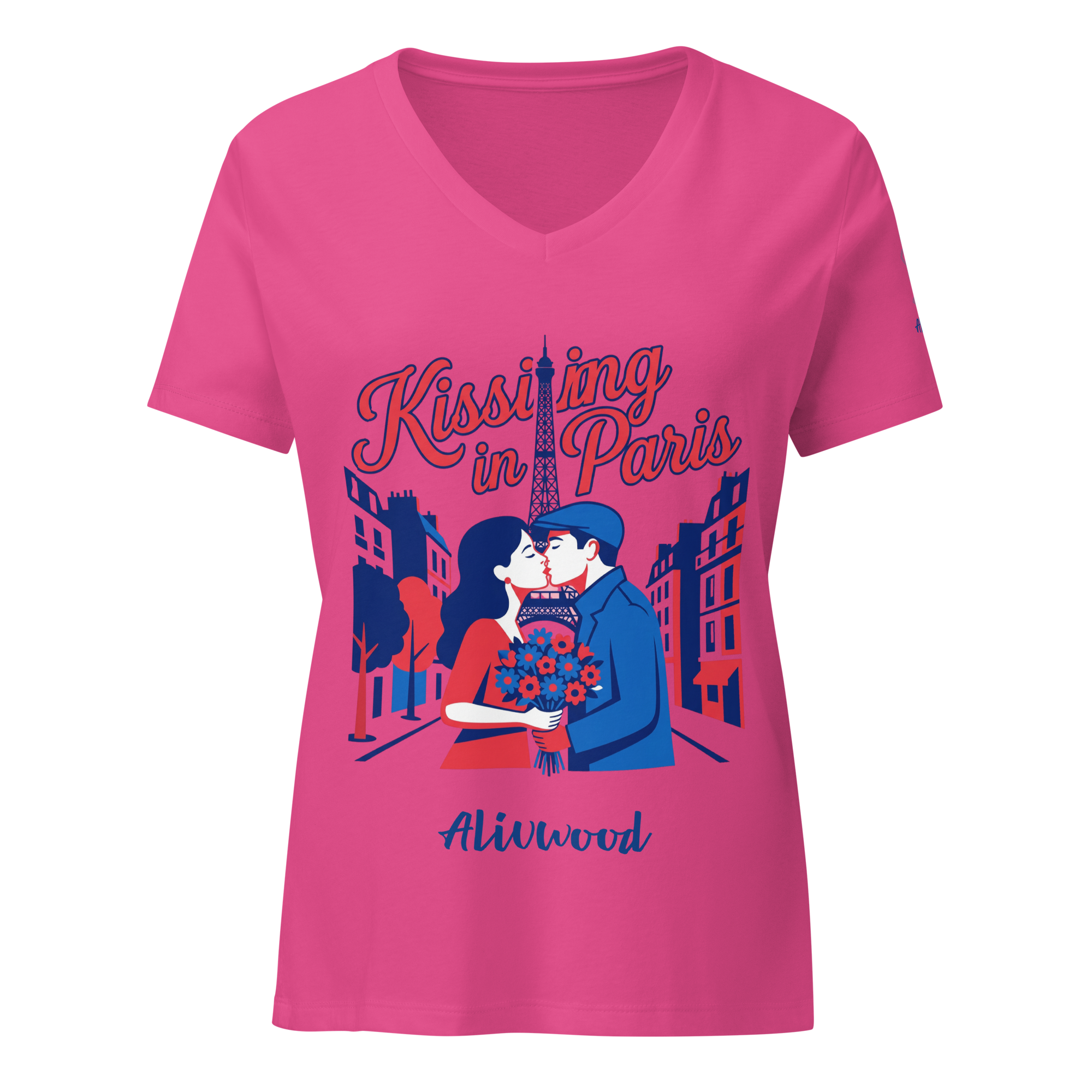 Kissing in Paris Women’s relaxed v-neck t-shirt - Alivwood
