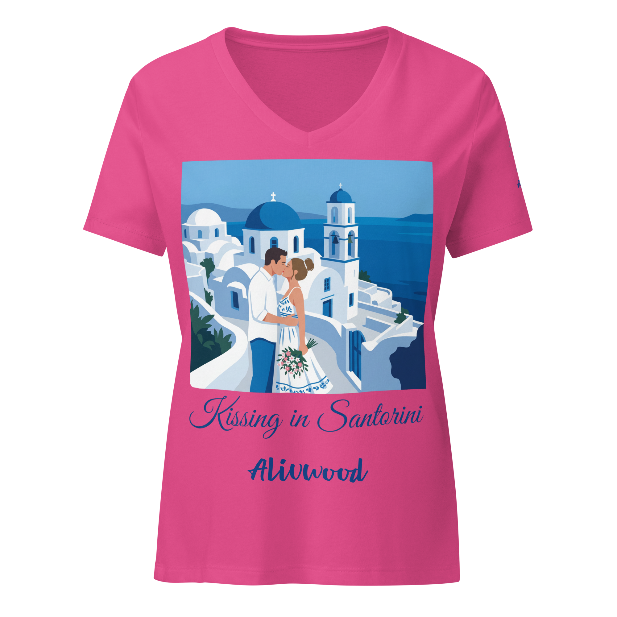 Kissing in Santorini Women’s relaxed v-neck t-shirt - Alivwood