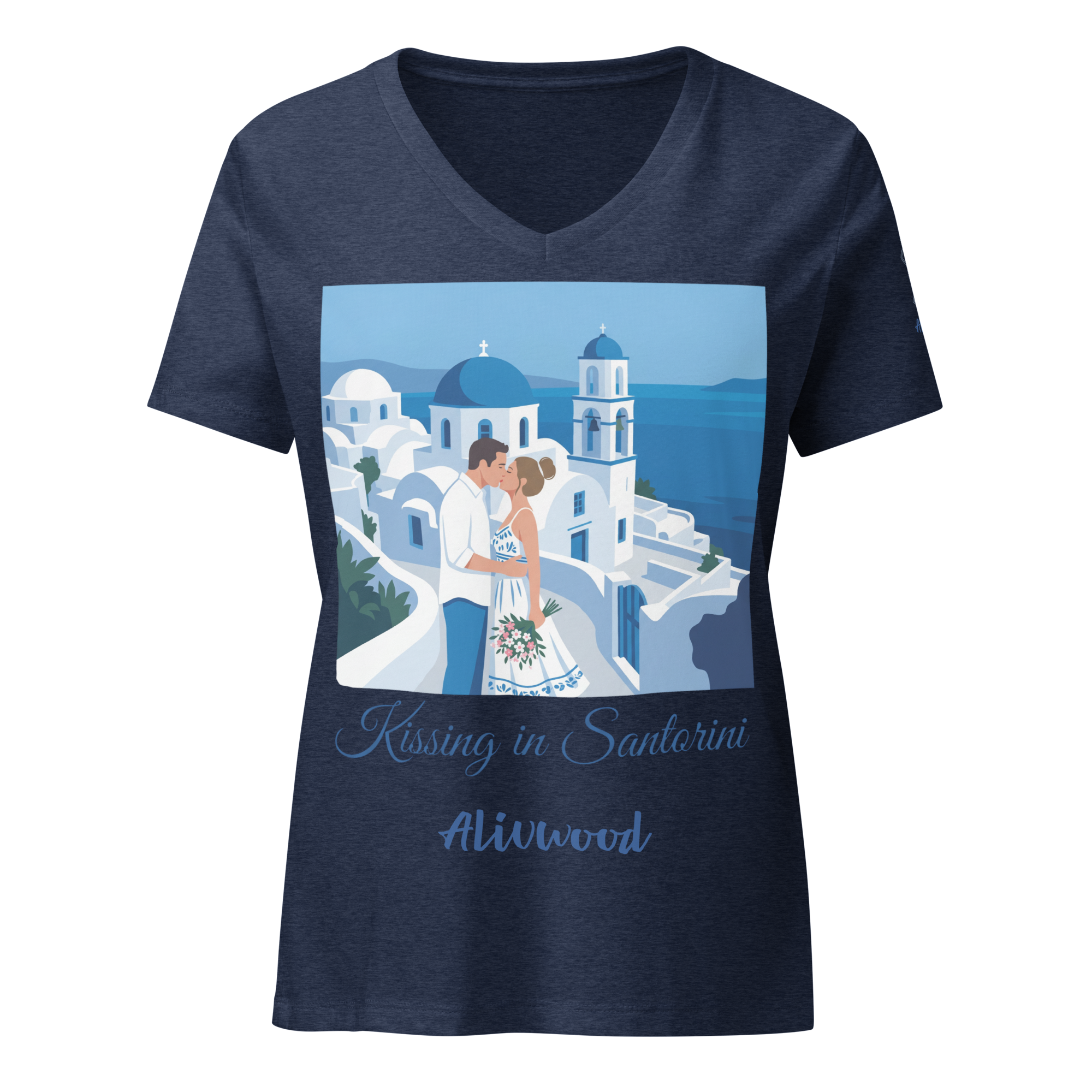 Kissing in Santorini Women’s relaxed v-neck t-shirt - Alivwood