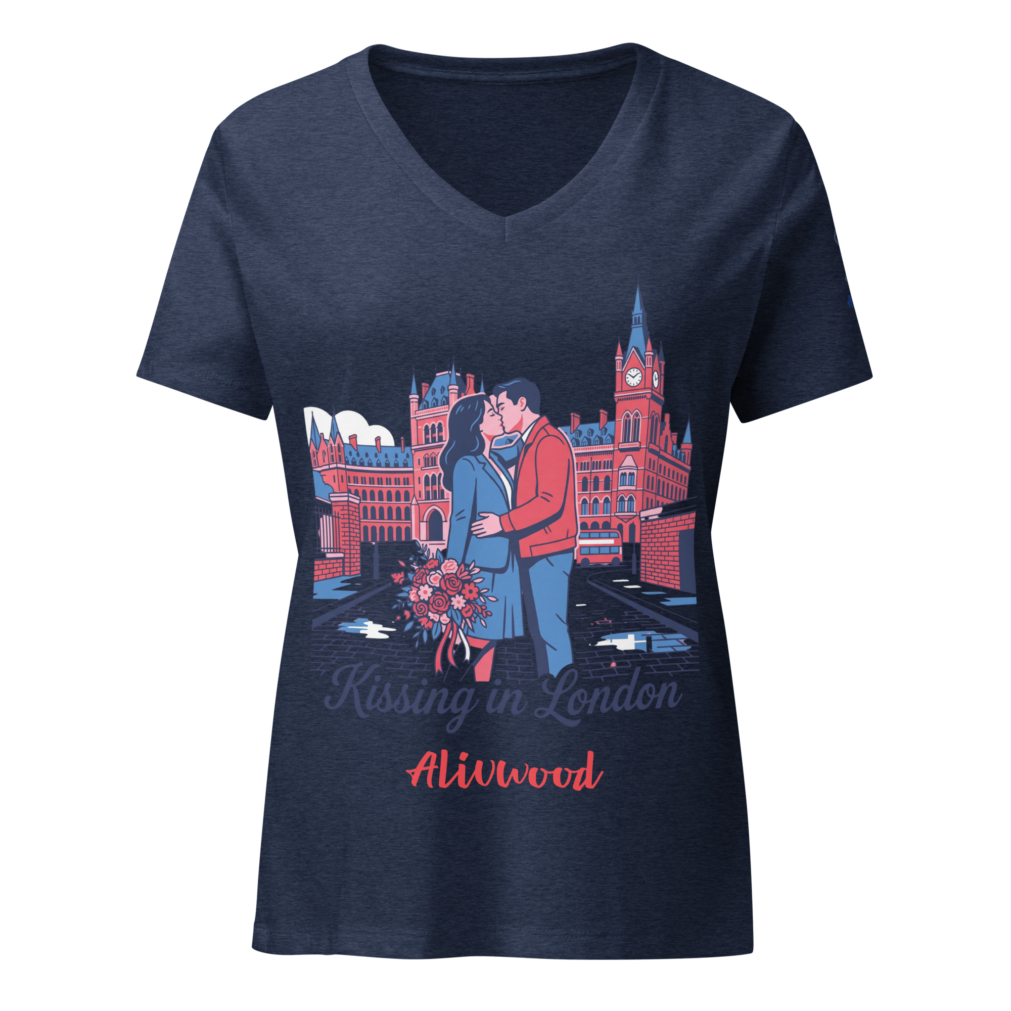 Kissing in London Women’s relaxed v-neck t-shirt - Alivwood