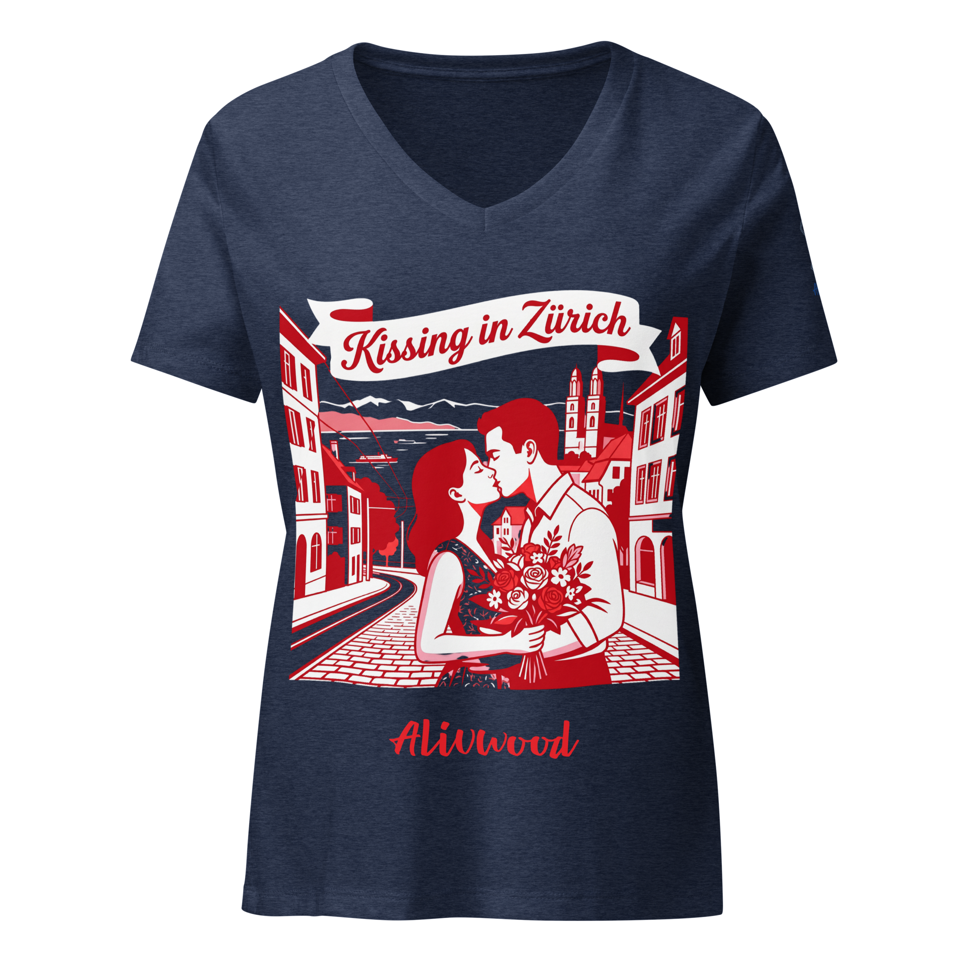 Kissing in Zurich Women’s relaxed v-neck t-shirt - Alivwood