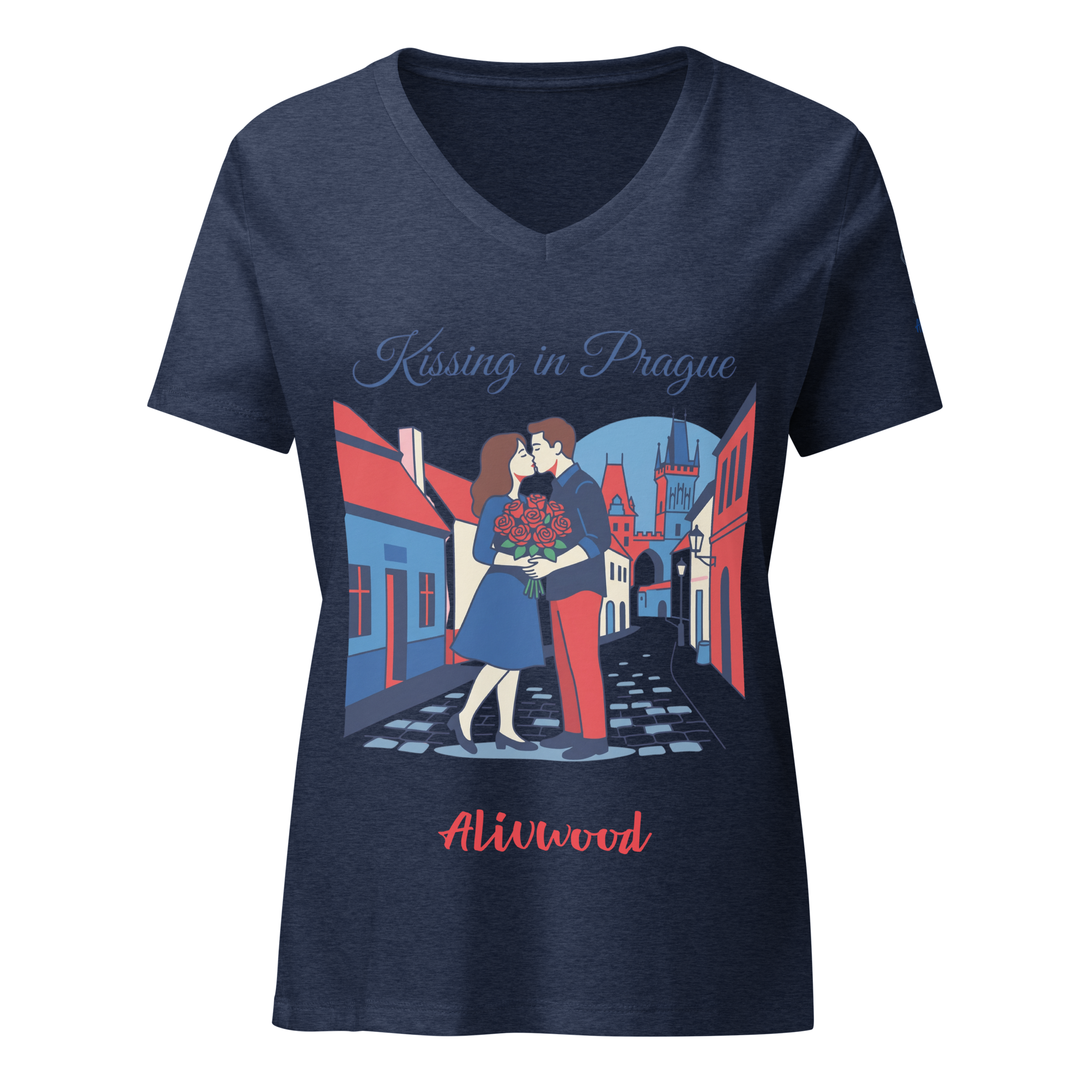 Kissing in Prague Women’s relaxed v-neck t-shirt - Alivwood