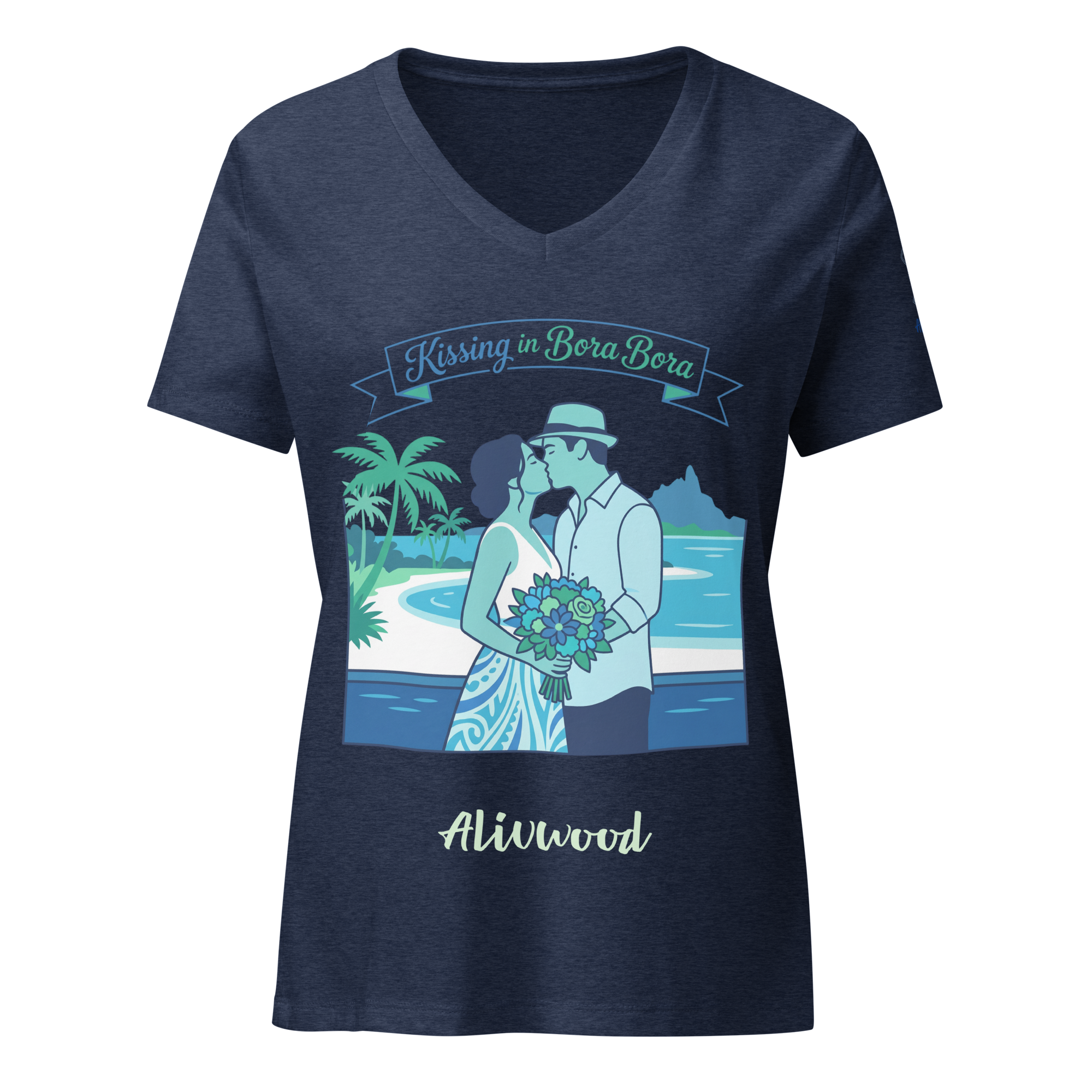 Kissing in Bora Bora Women’s relaxed v-neck t-shirt - Alivwood