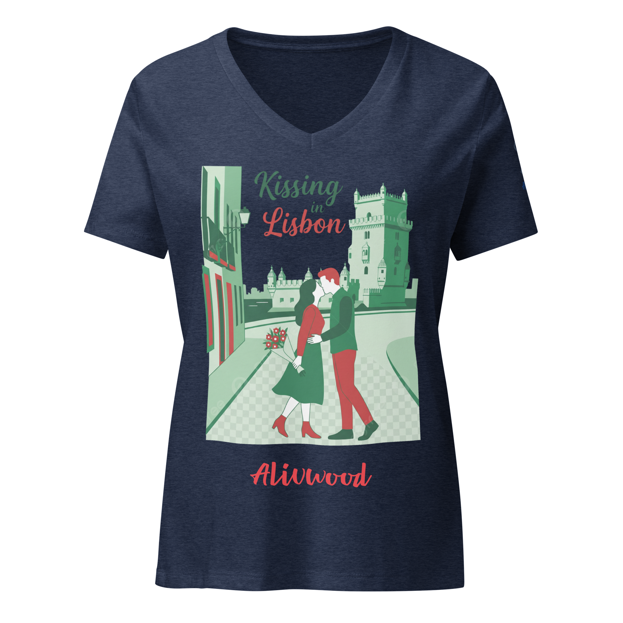 Kissing in Lisbon Women’s relaxed v-neck t-shirt - Alivwood