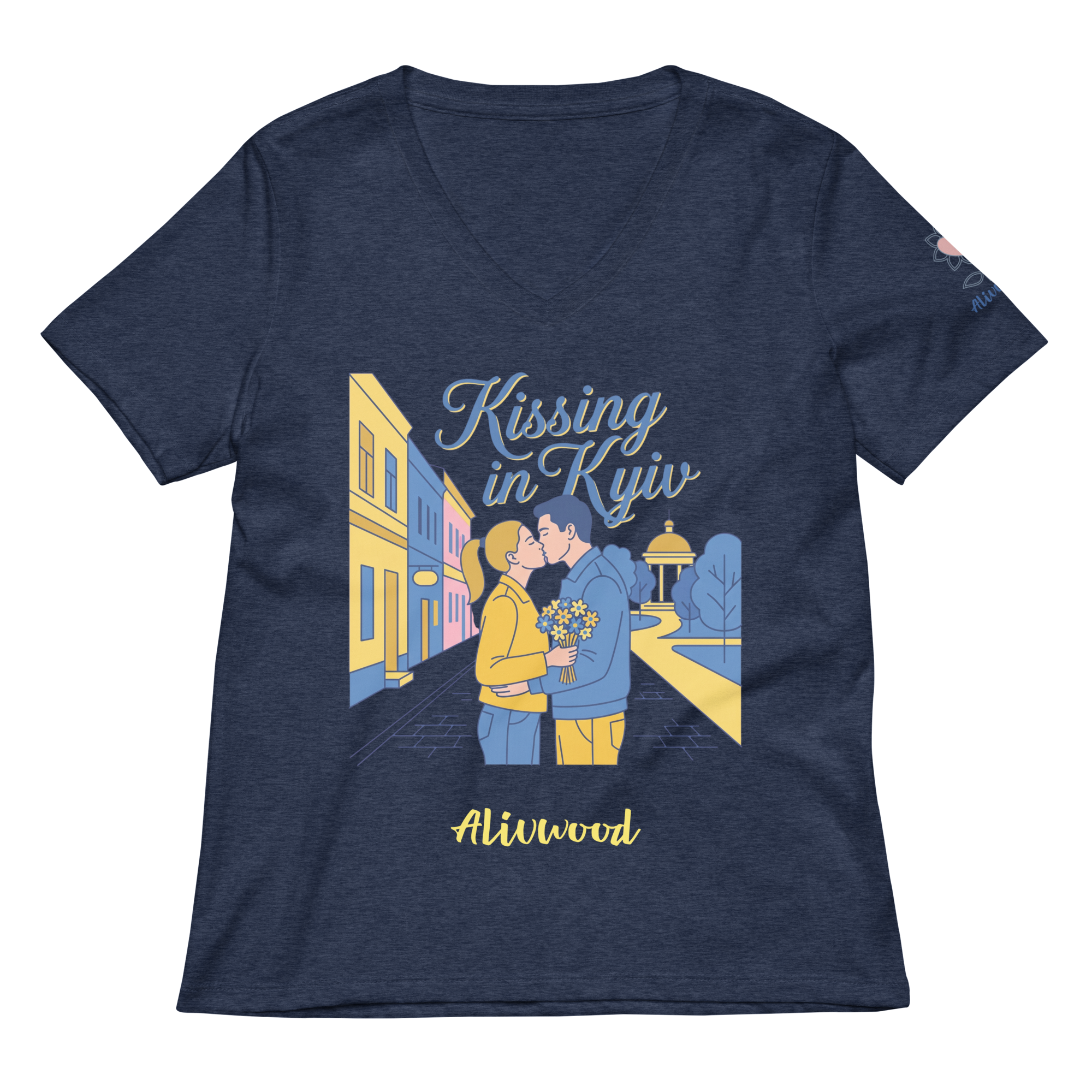 Kissing in Kyiv Women's relaxed v-neck t-shirt - Alivwood