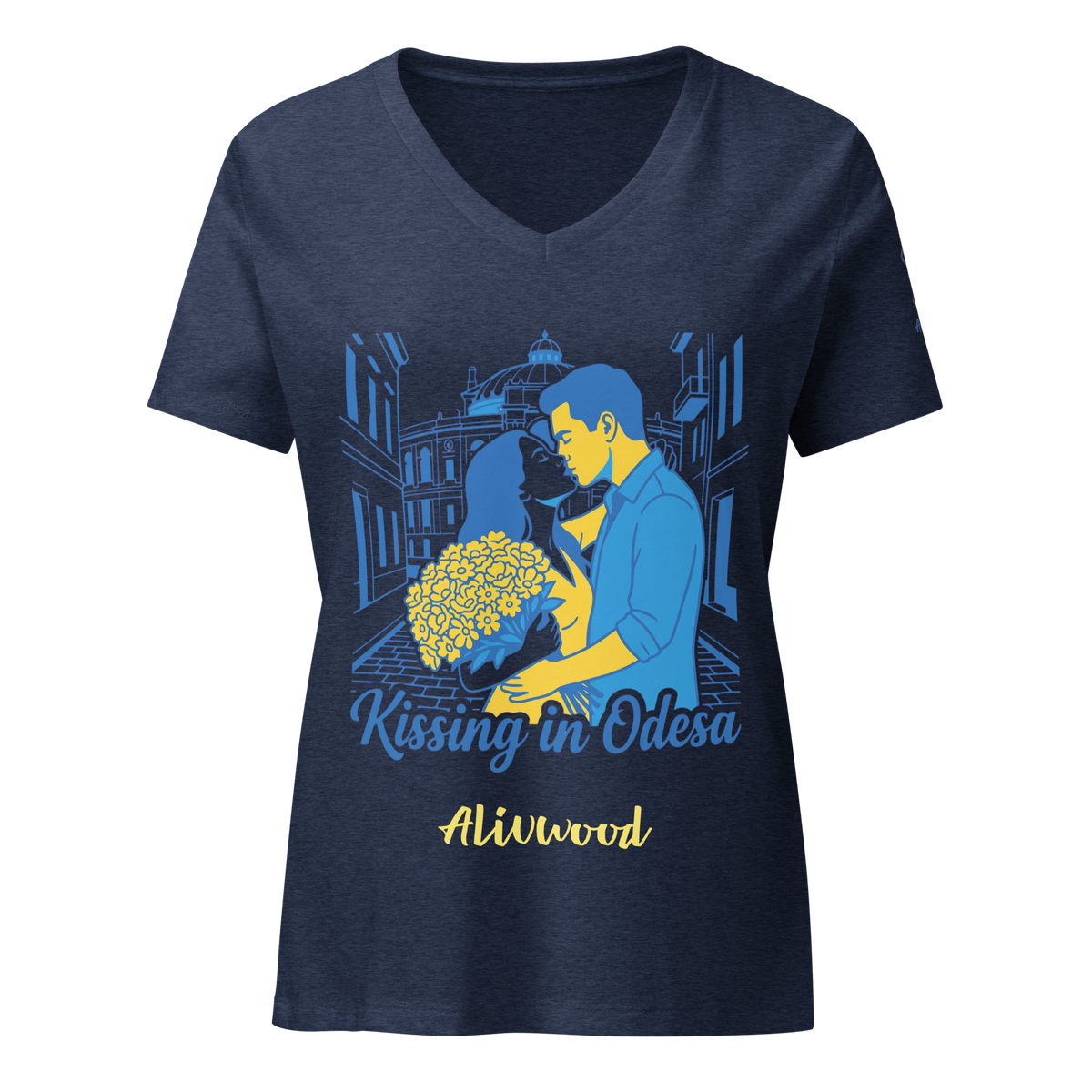 Kissing in Odesa Women’s relaxed v-neck t-shirt - Alivwood