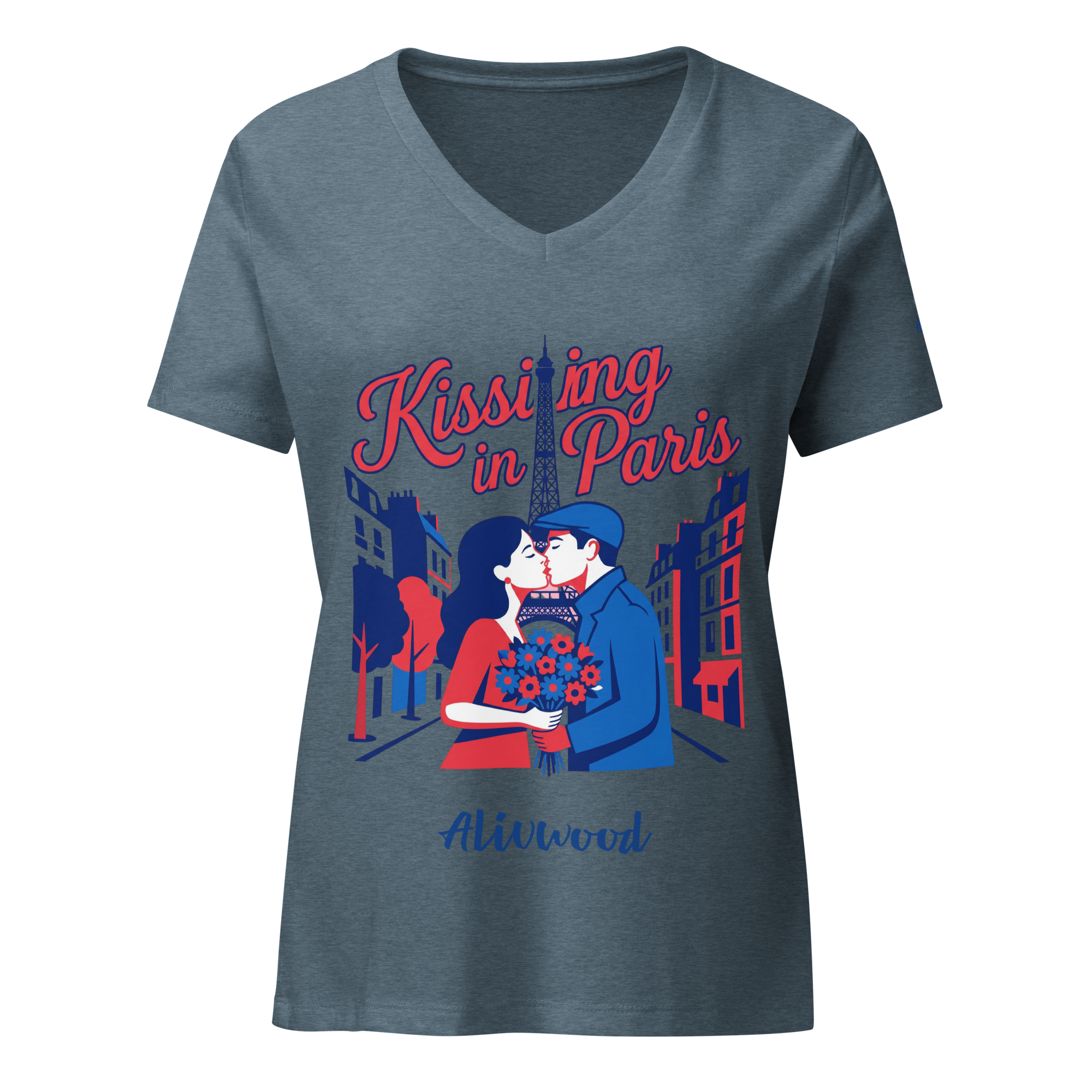 Kissing in Paris Women’s relaxed v-neck t-shirt - Alivwood