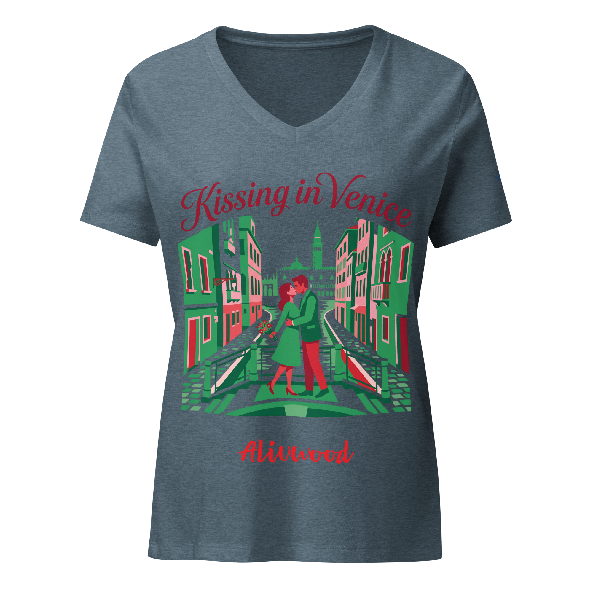 Kissing in Venice Women’s relaxed v-neck t-shirt - Alivwood