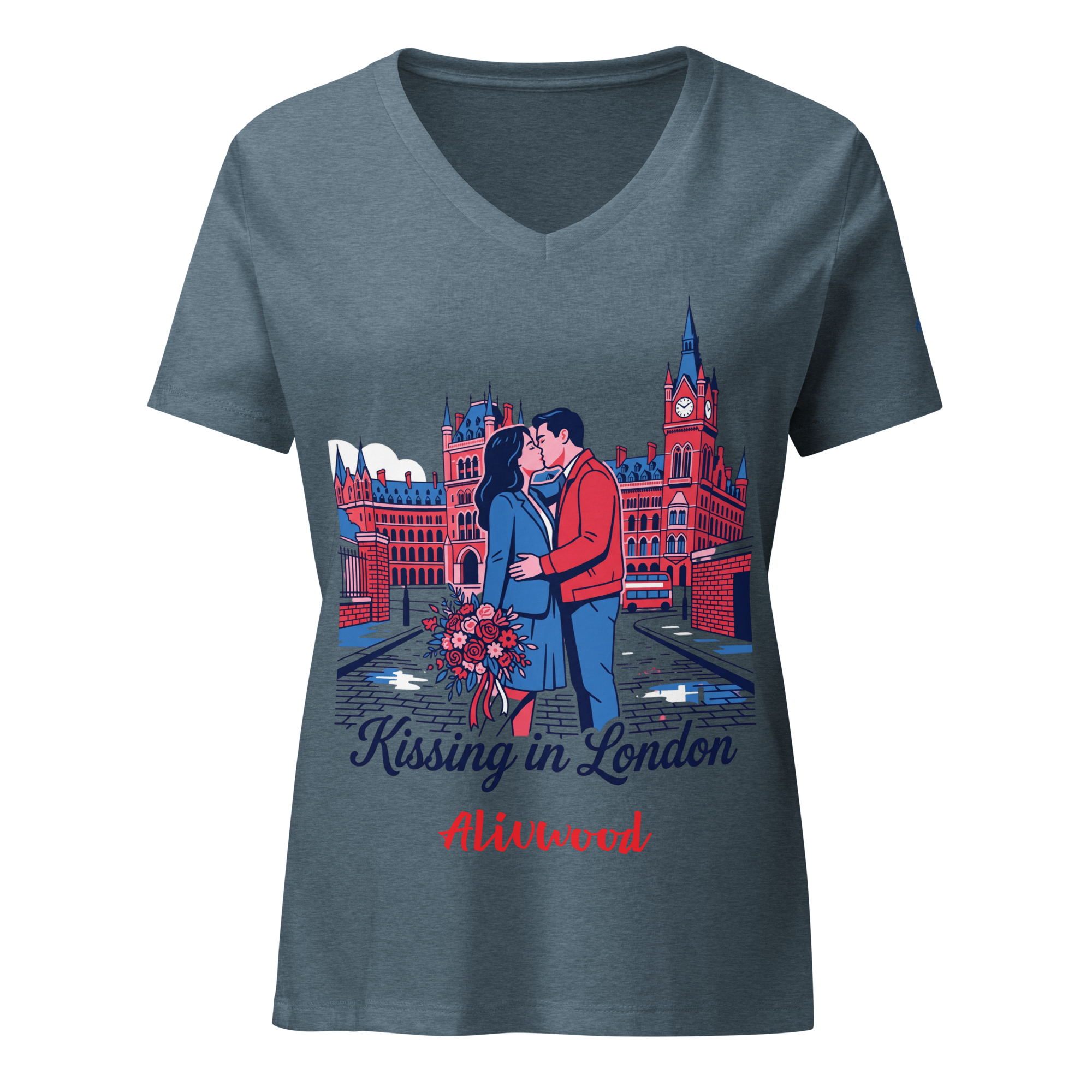 Kissing in London Women’s relaxed v-neck t-shirt - Alivwood