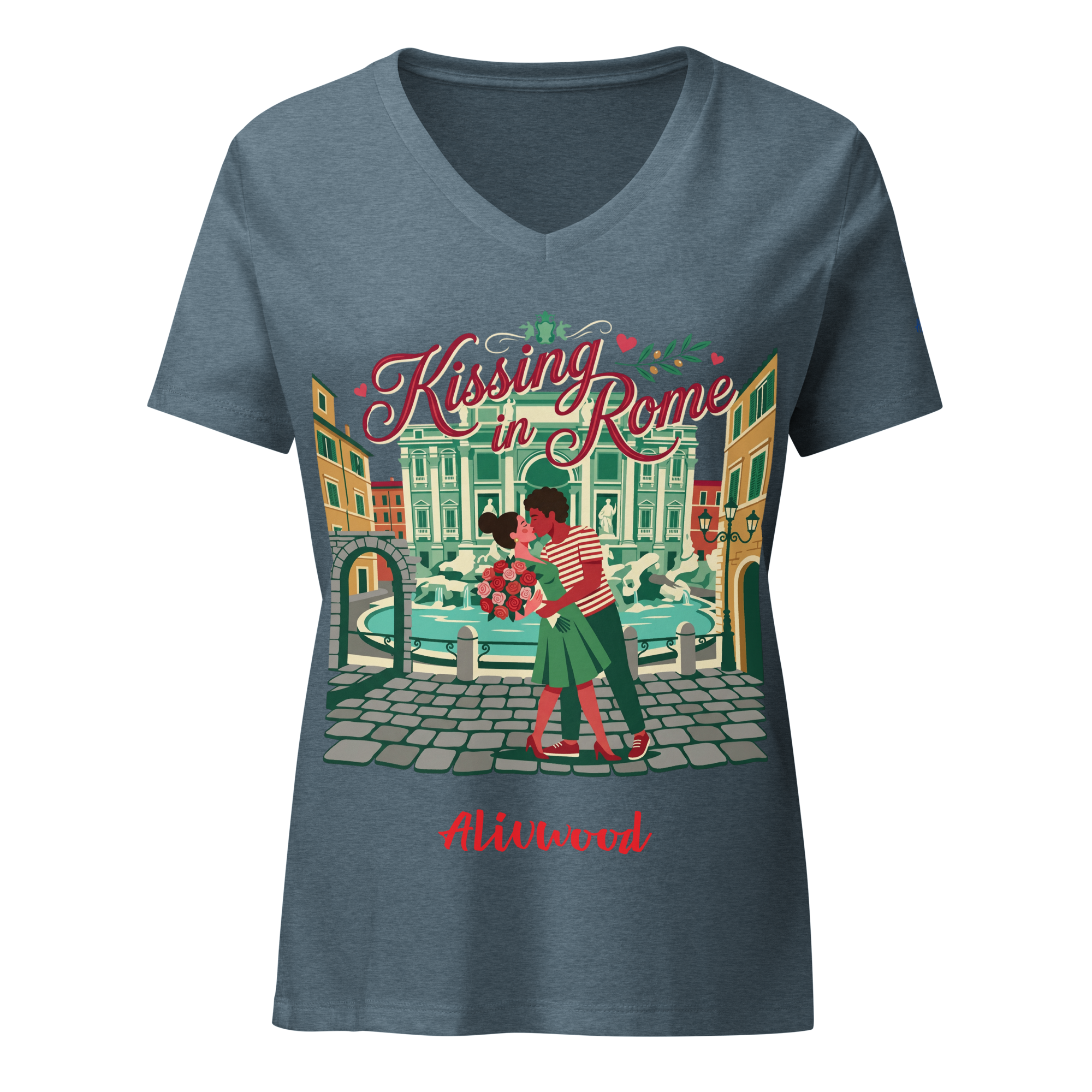 Kissing in Rome Women’s relaxed v-neck t-shirt - Alivwood