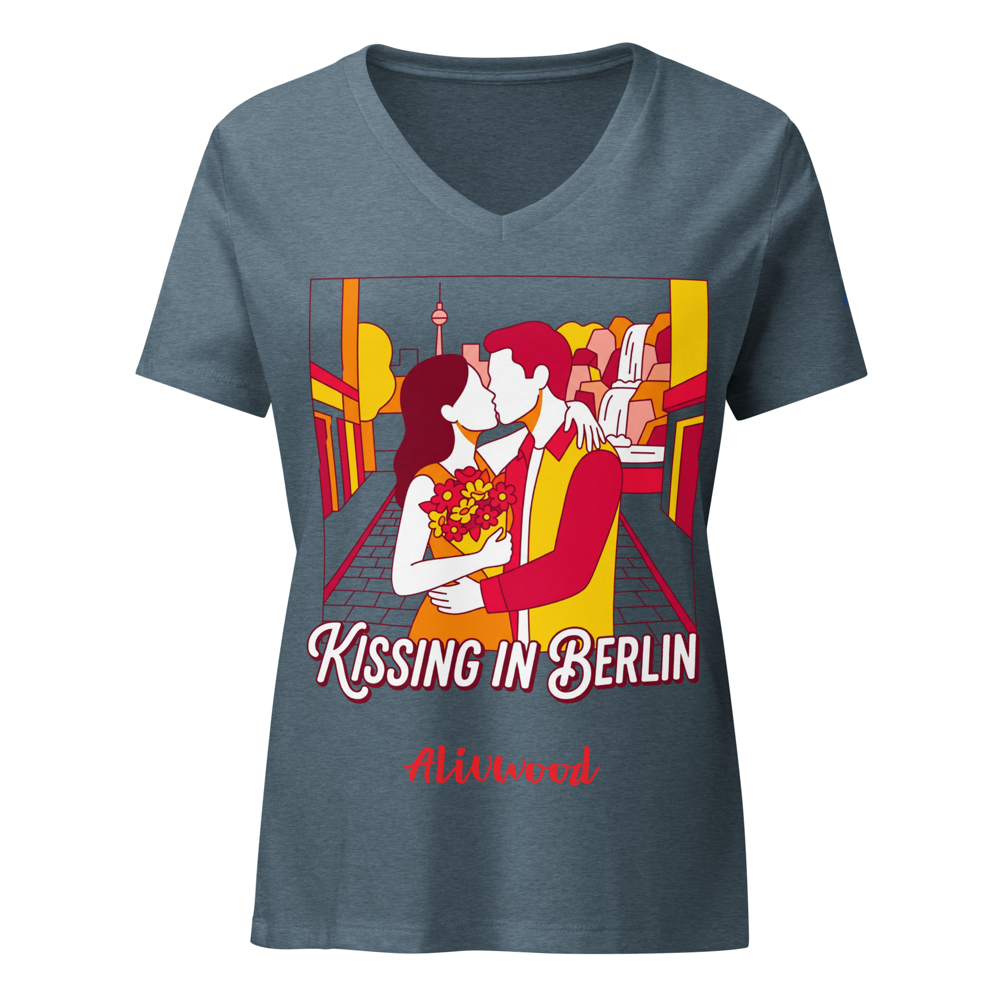 Kissing in Berlin Women’s relaxed v-neck t-shirt - Alivwood