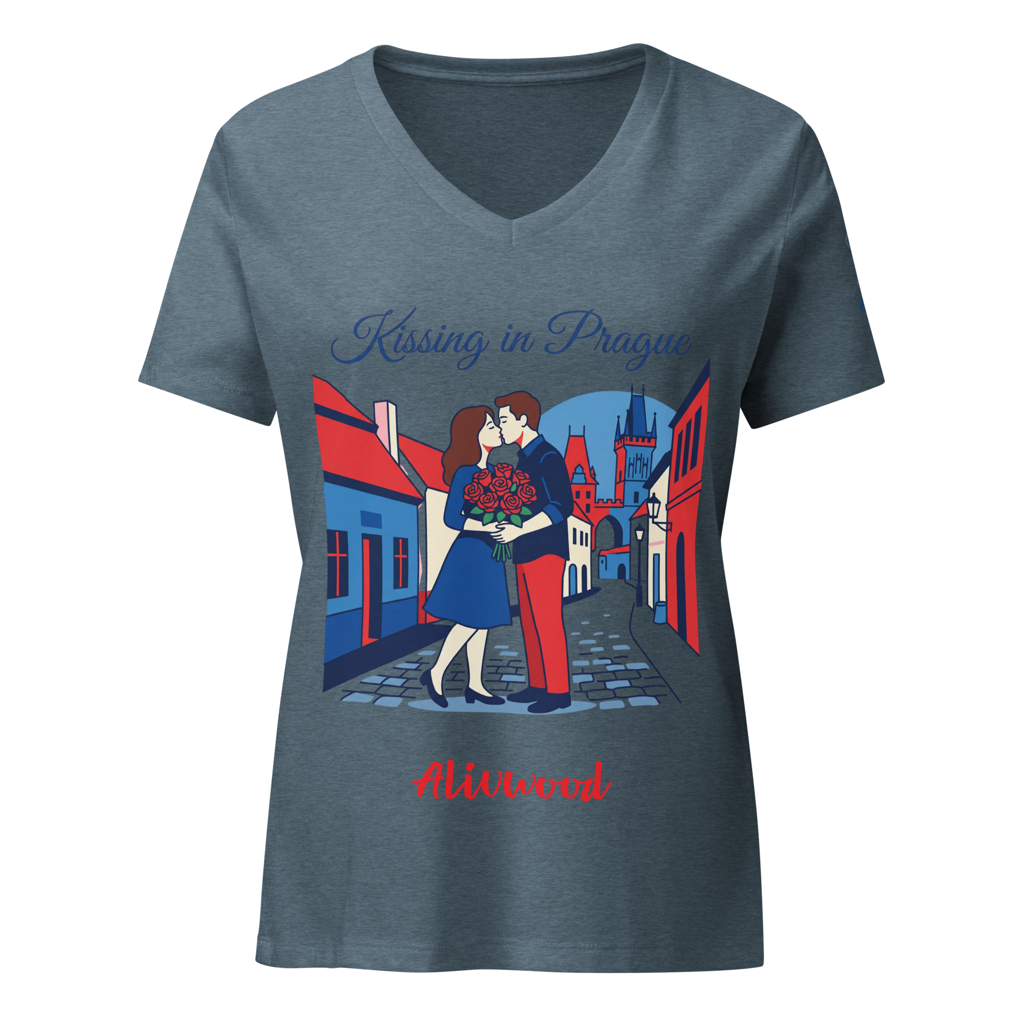 Kissing in Prague Women’s relaxed v-neck t-shirt - Alivwood