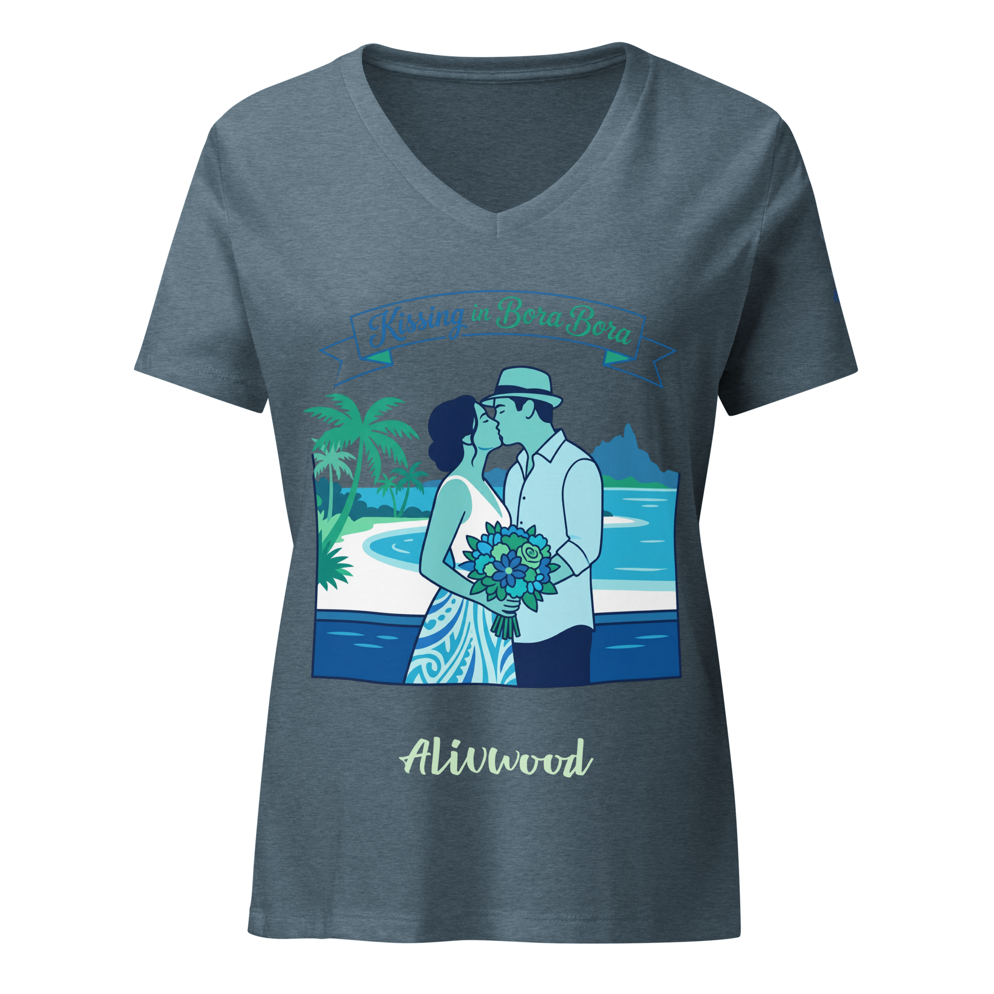 Kissing in Bora Bora Women’s relaxed v-neck t-shirt - Alivwood