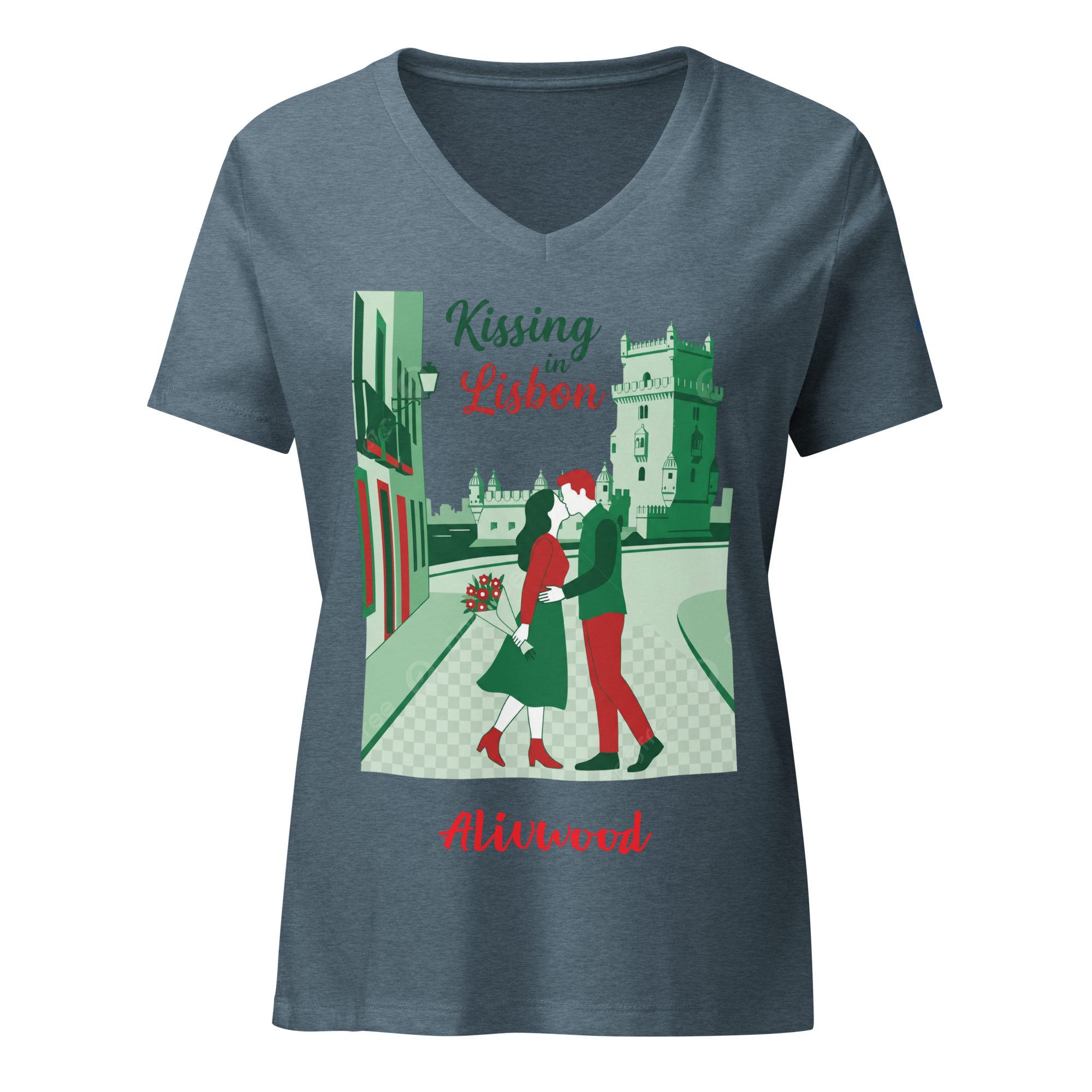 Kissing in Lisbon Women’s relaxed v-neck t-shirt - Alivwood