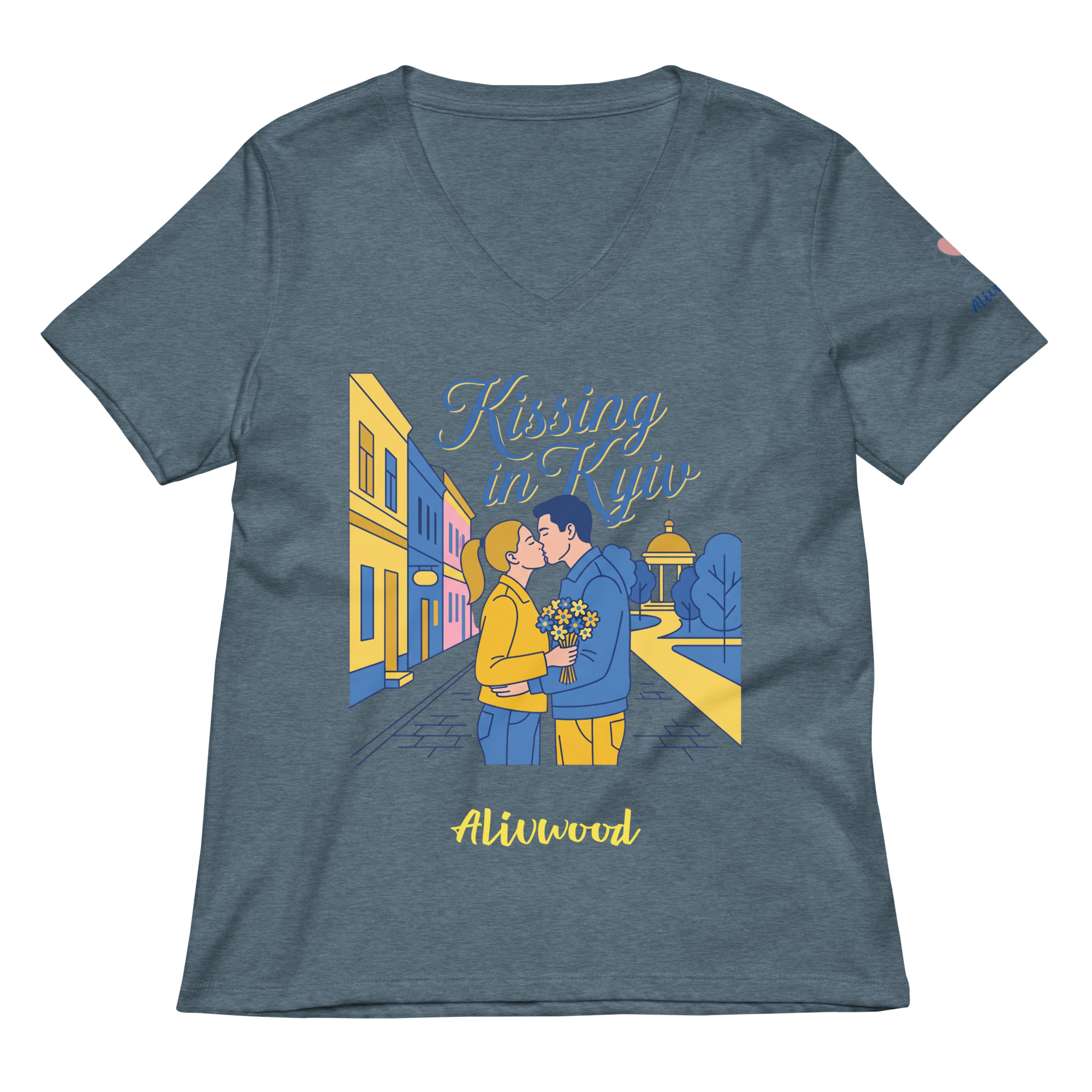 Kissing in Kyiv Women's relaxed v-neck t-shirt - Alivwood