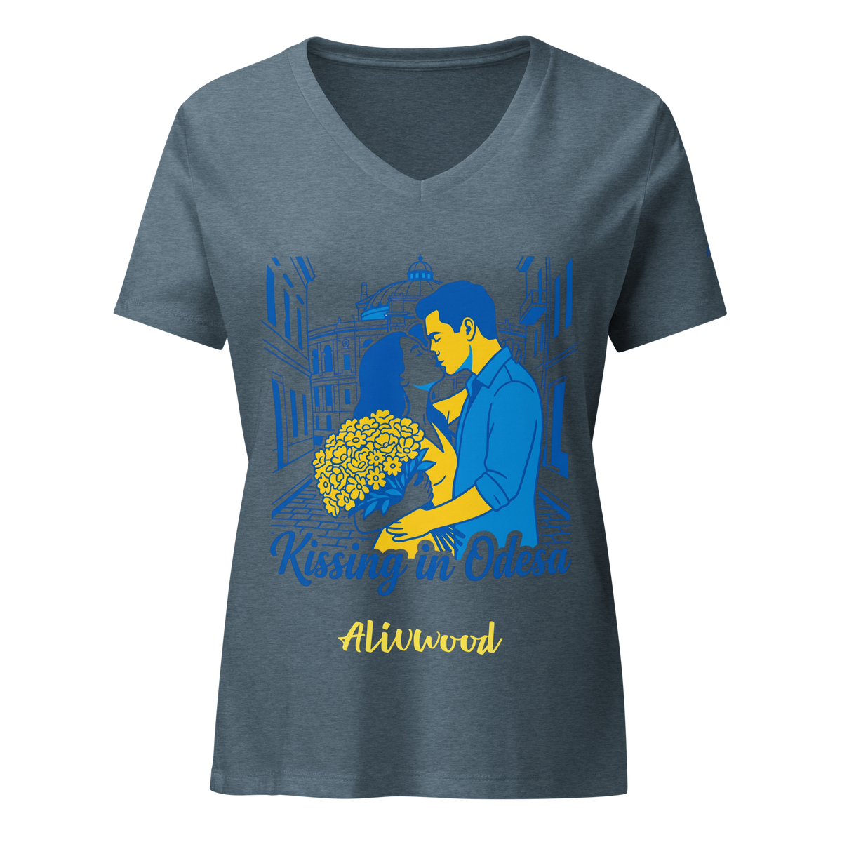 Kissing in Odesa Women’s relaxed v-neck t-shirt - Alivwood