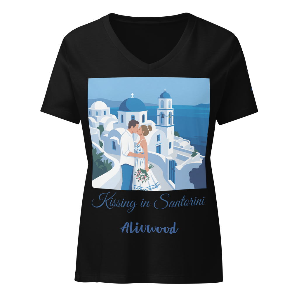 Kissing in Santorini Women’s relaxed v-neck t-shirt - Alivwood