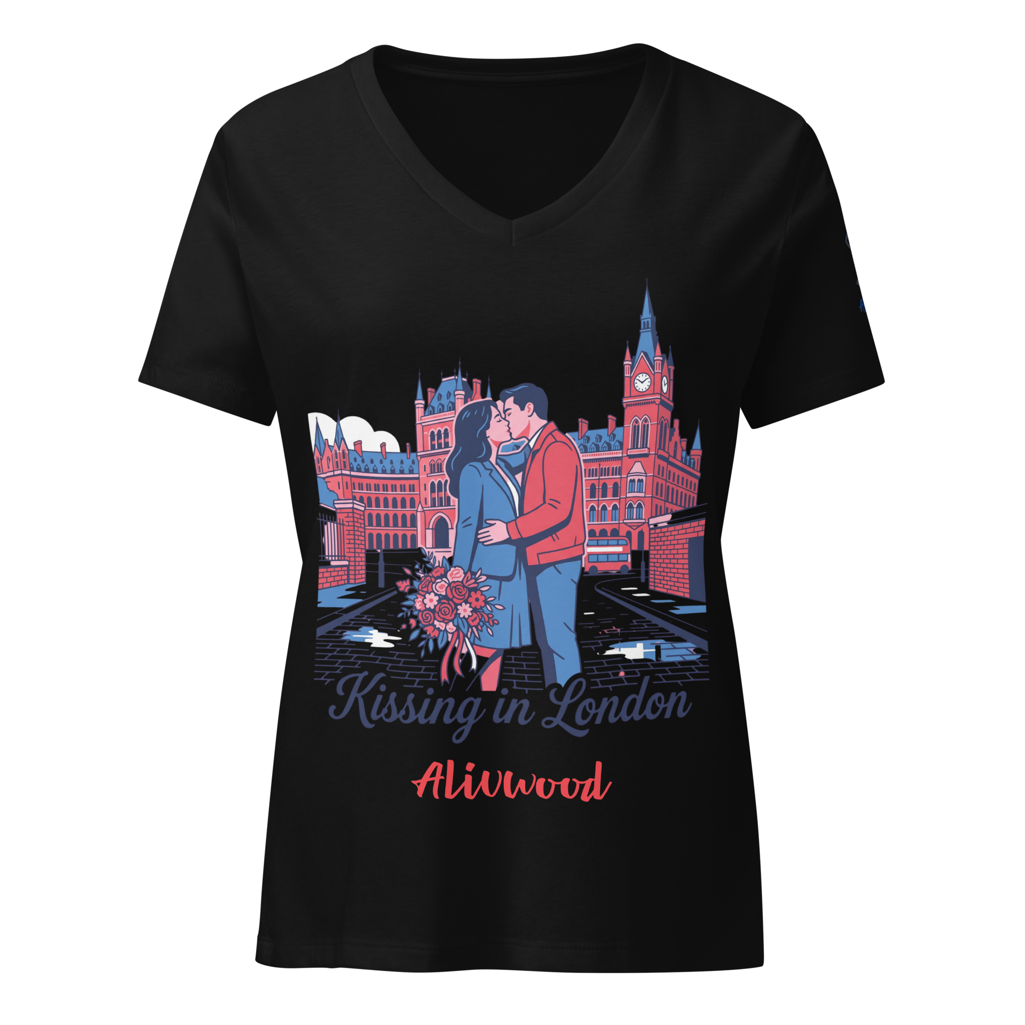 Kissing in London Women’s relaxed v-neck t-shirt - Alivwood