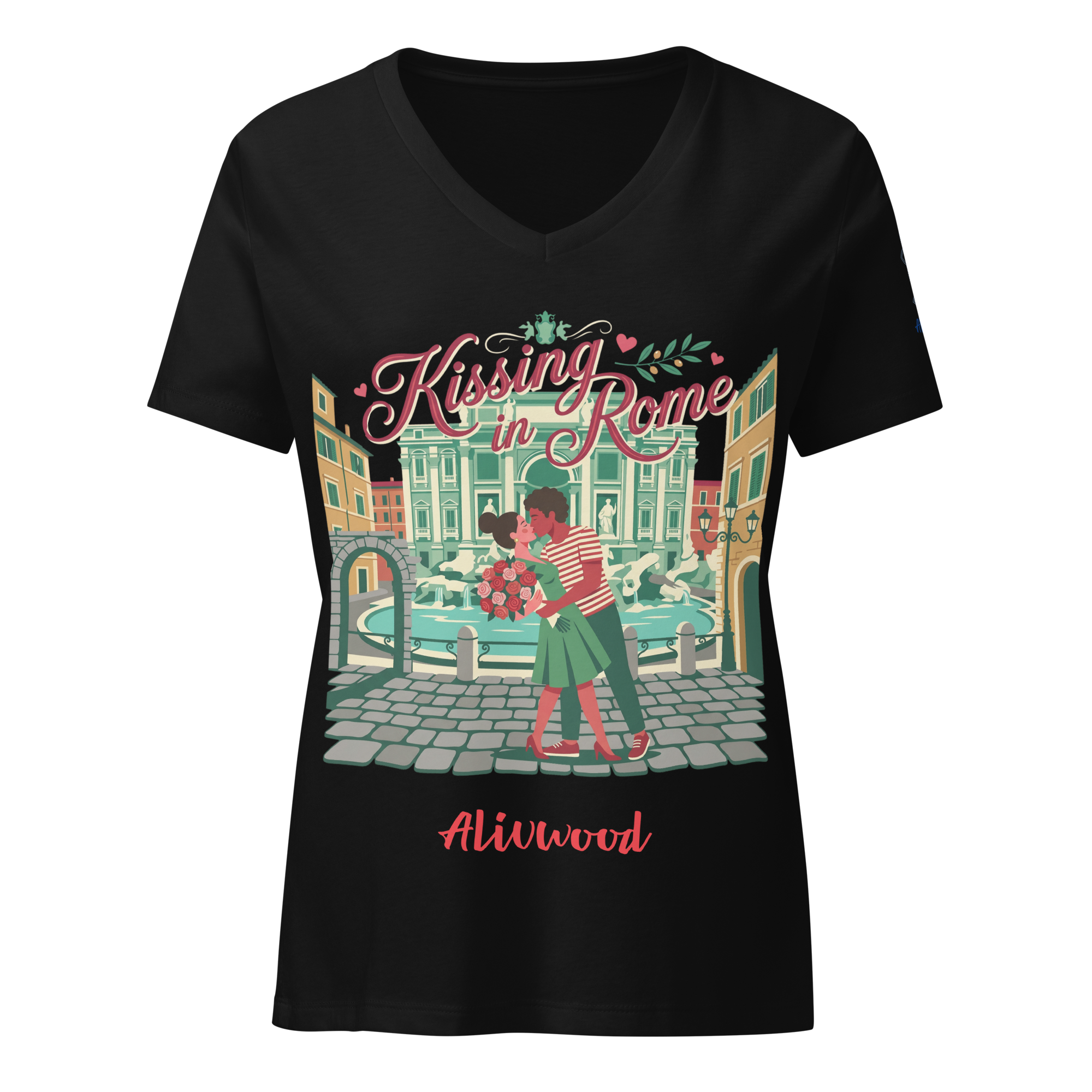 Kissing in Rome Women’s relaxed v-neck t-shirt - Alivwood