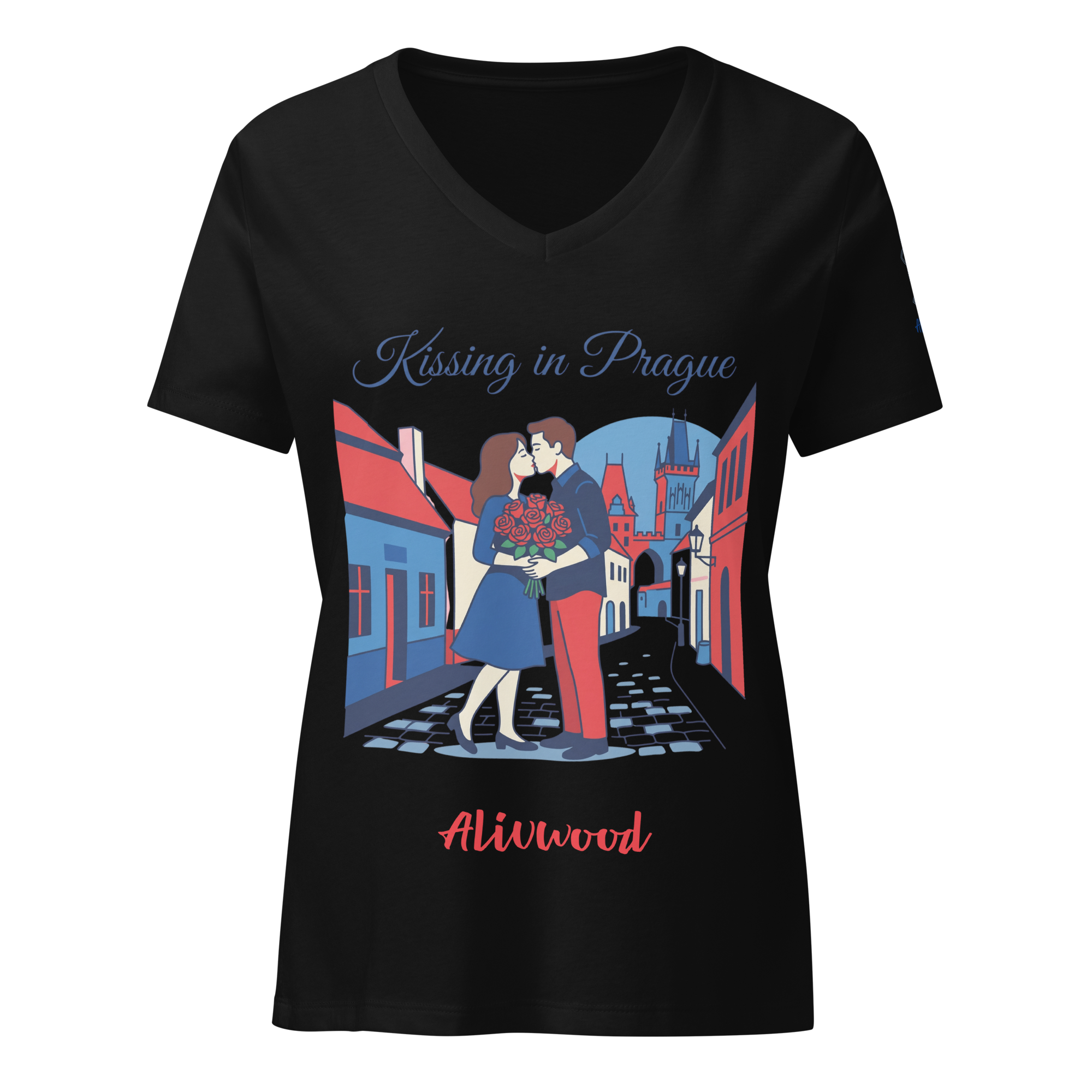 Kissing in Prague Women’s relaxed v-neck t-shirt - Alivwood