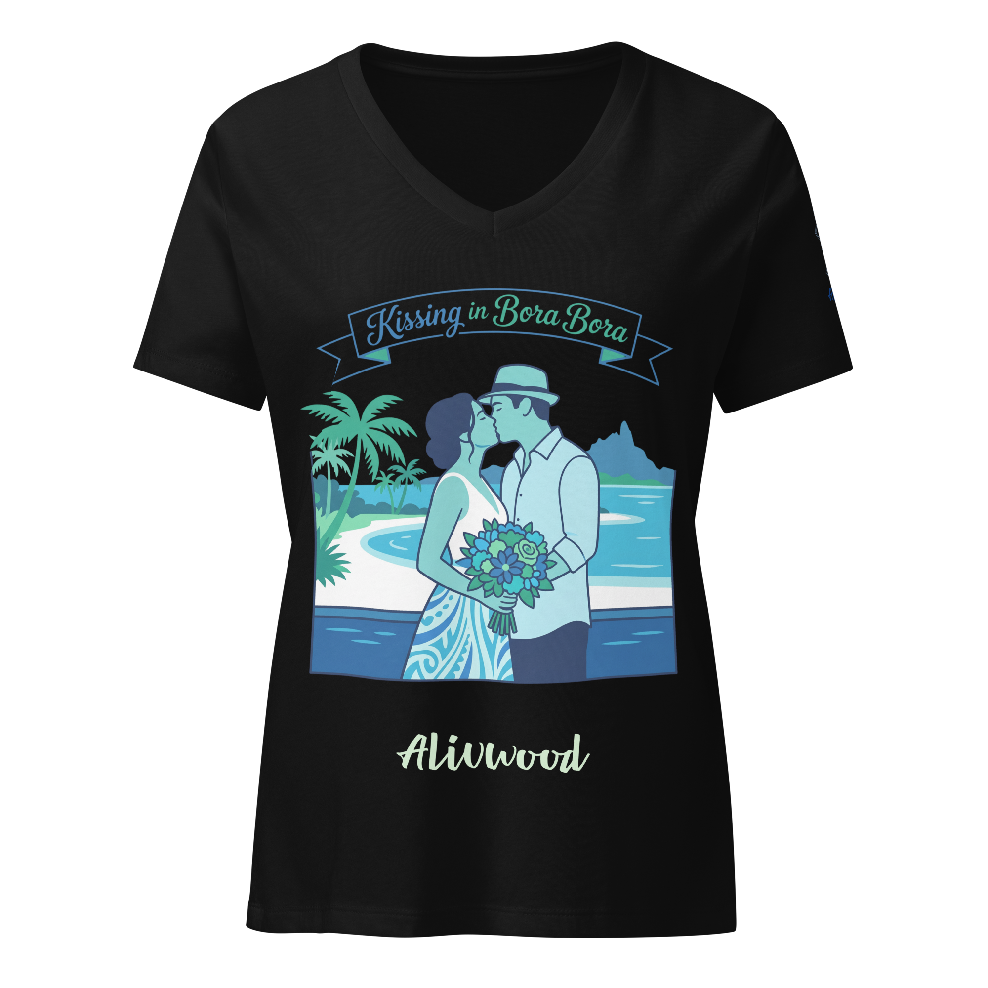 Kissing in Bora Bora Women’s relaxed v-neck t-shirt - Alivwood
