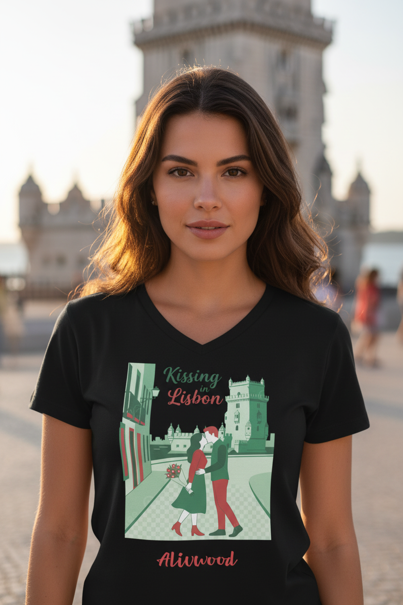 Kissing in Lisbon Women’s relaxed v-neck t-shirt - Alivwood