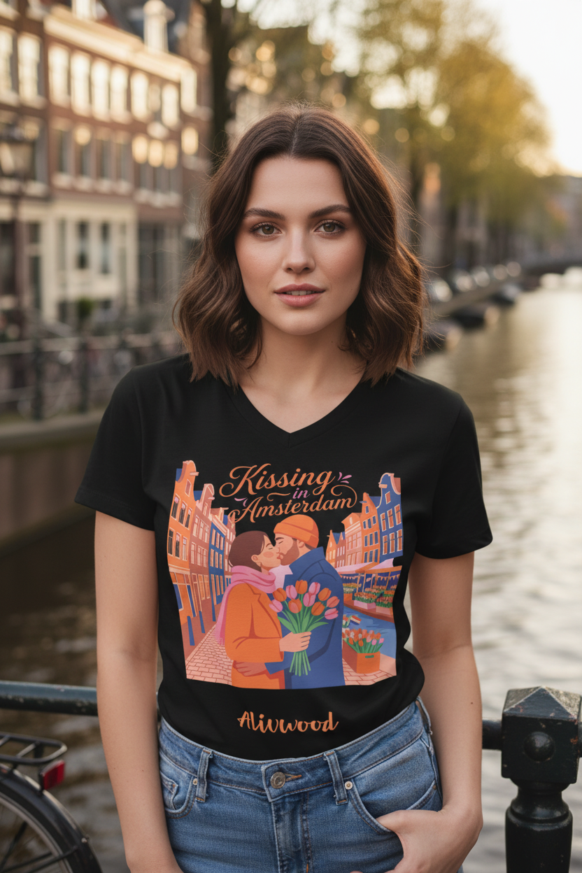 Kissing in Amsterdam Women’s relaxed v-neck t-shirt - Alivwood
