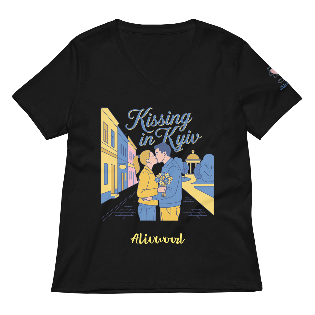 Kissing in Kyiv Women's relaxed v-neck t-shirt - Alivwood