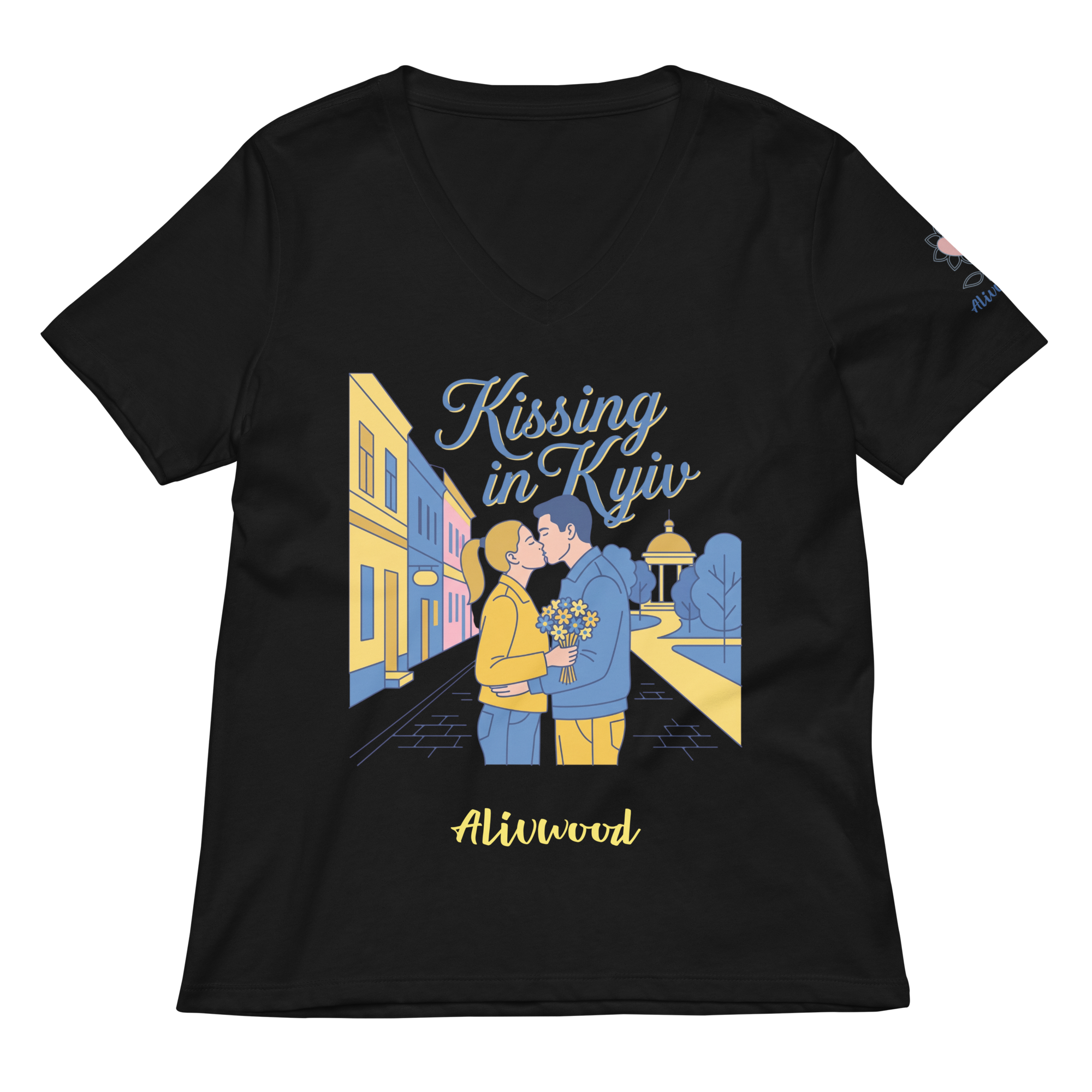 Kissing in Kyiv Women's relaxed v-neck t-shirt - Alivwood