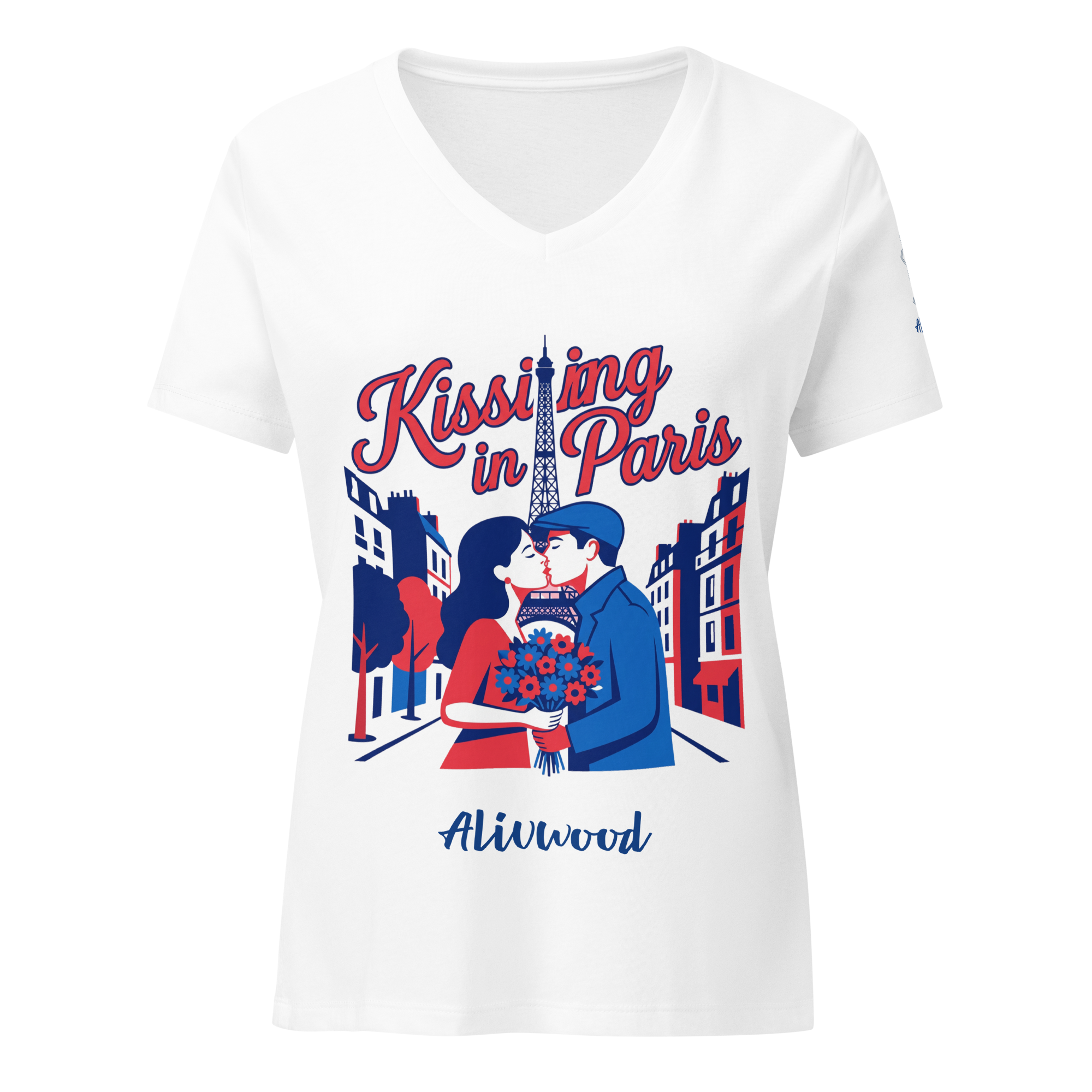 Kissing in Paris Women’s relaxed v-neck t-shirt - Alivwood