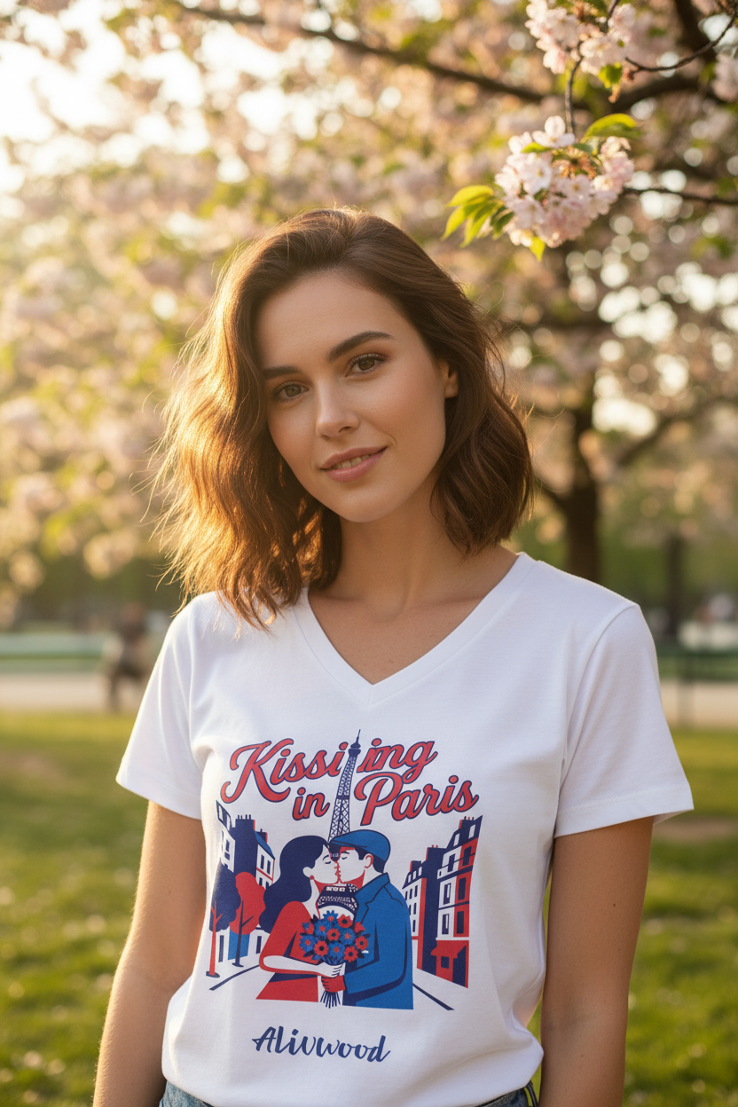 Kissing in Paris Women’s relaxed v-neck t-shirt - Alivwood
