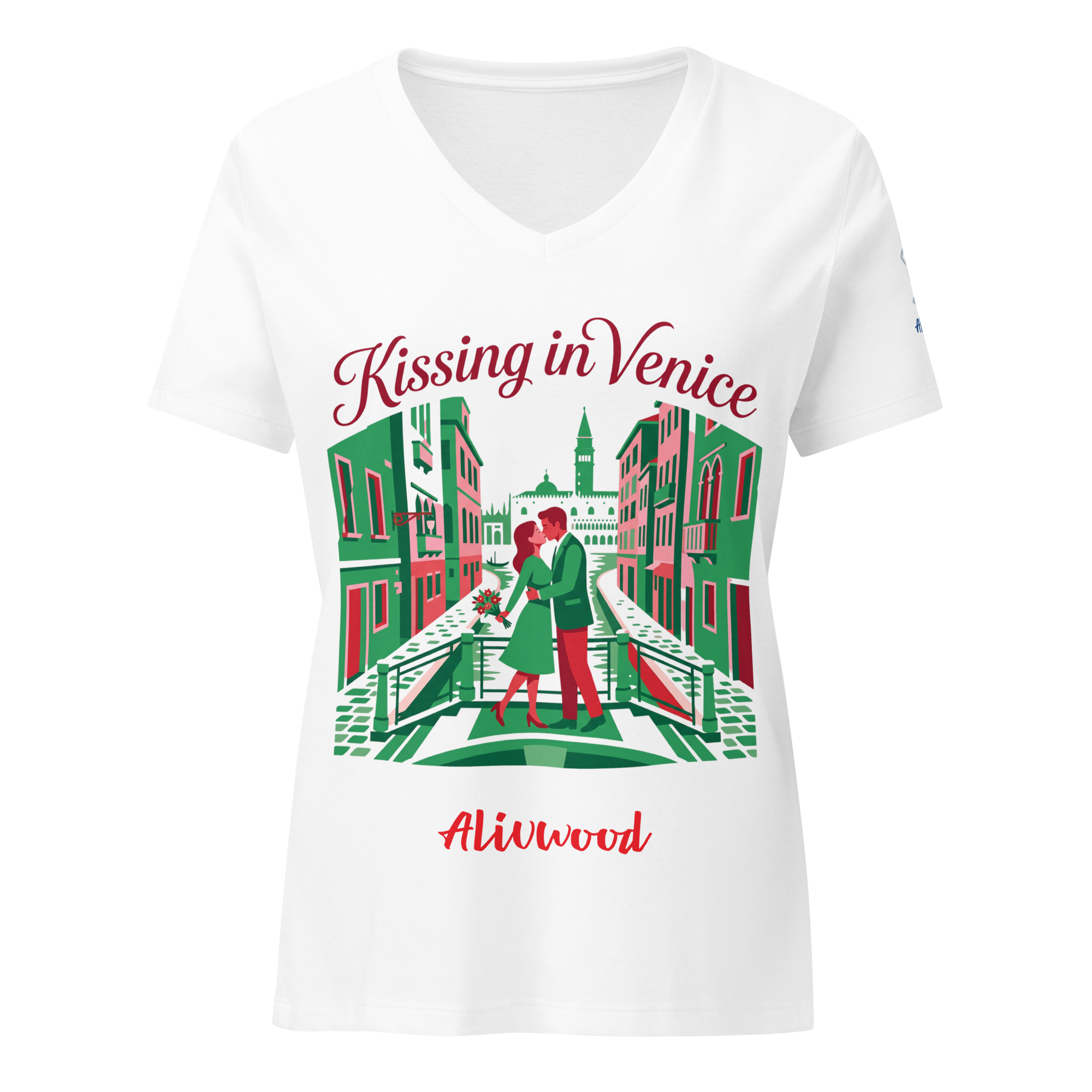 Kissing in Venice Women’s relaxed v-neck t-shirt - Alivwood
