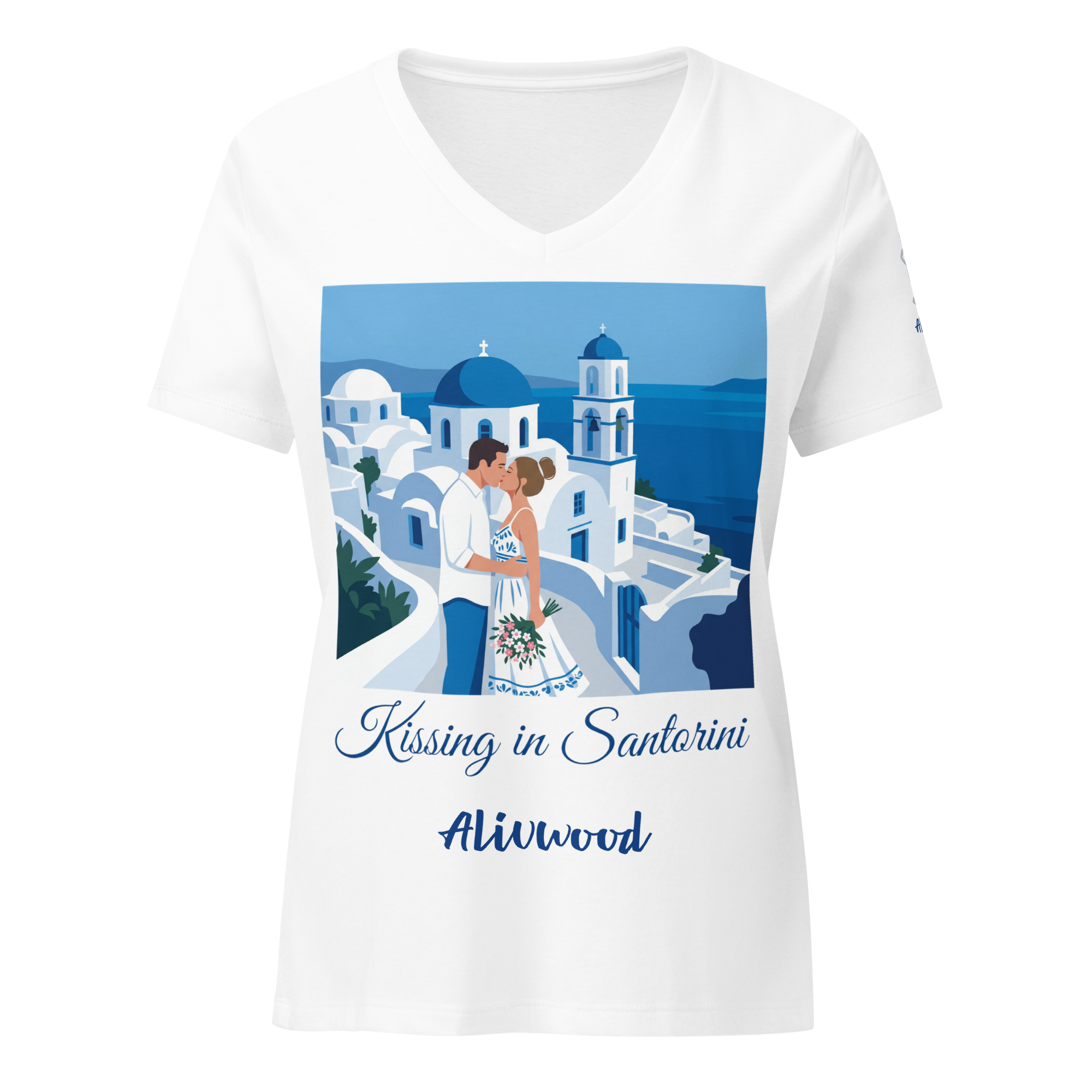 Kissing in Santorini Women’s relaxed v-neck t-shirt - Alivwood