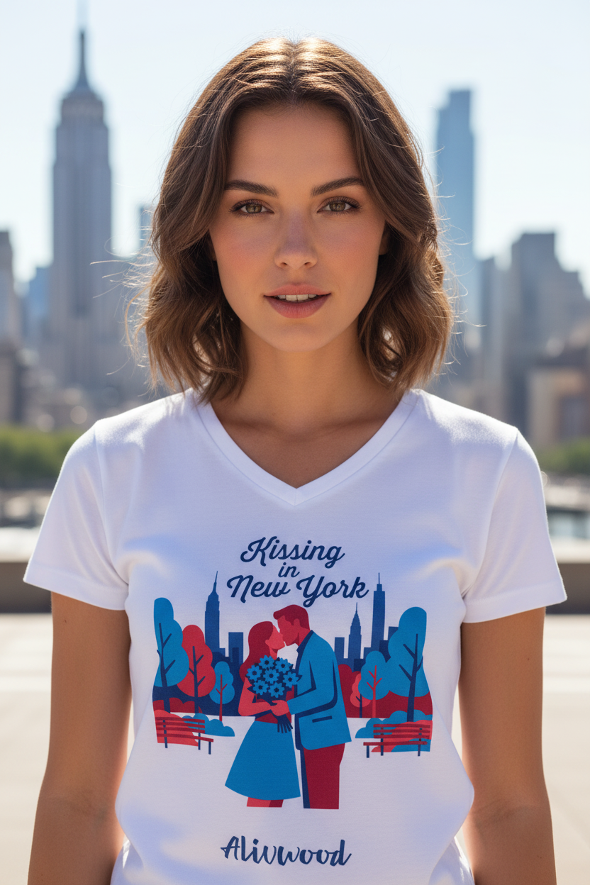 Kissing in New York Women’s relaxed v-neck t-shirt - Alivwood