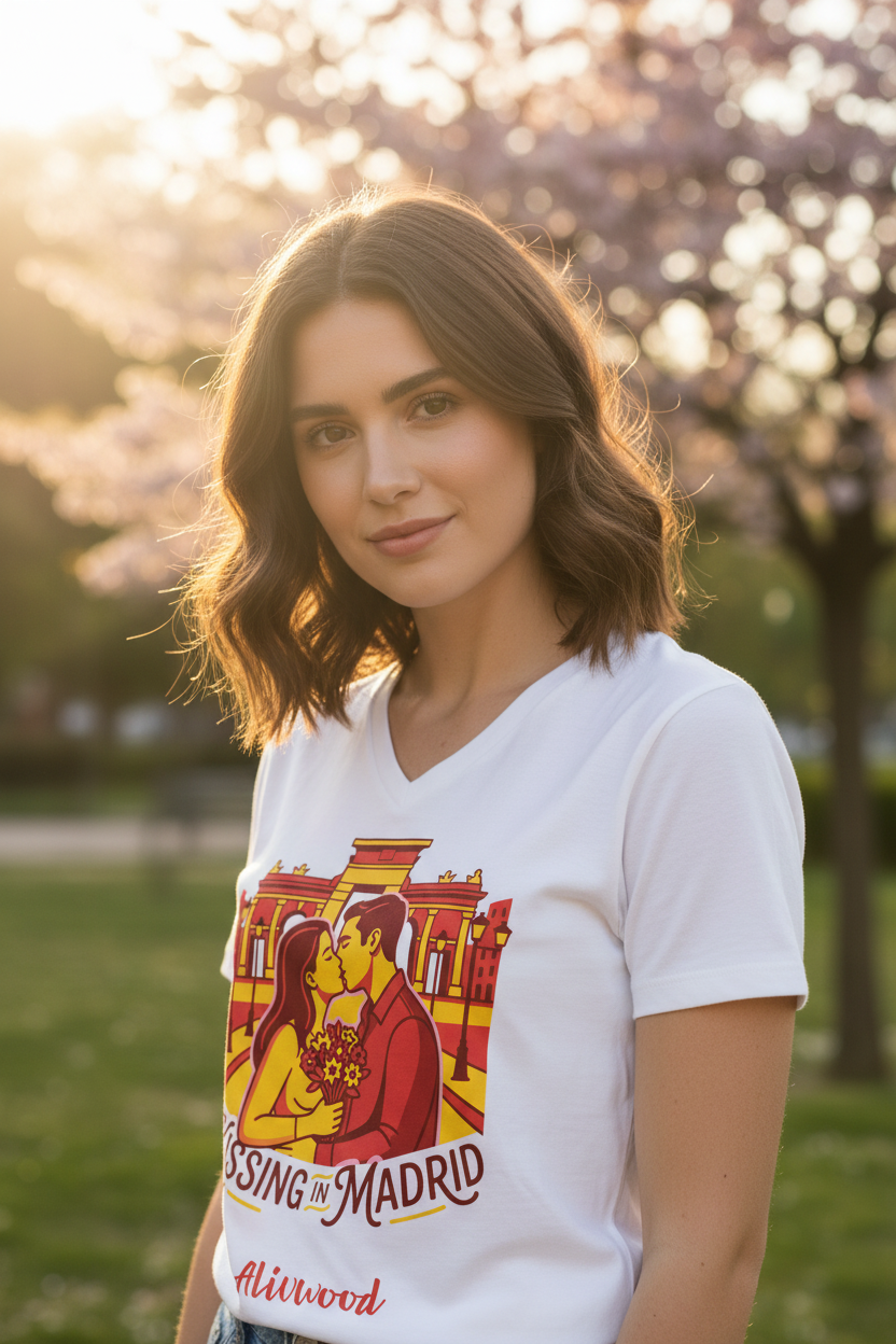 Kissing in Madrid Women’s relaxed v-neck t-shirt - Alivwood