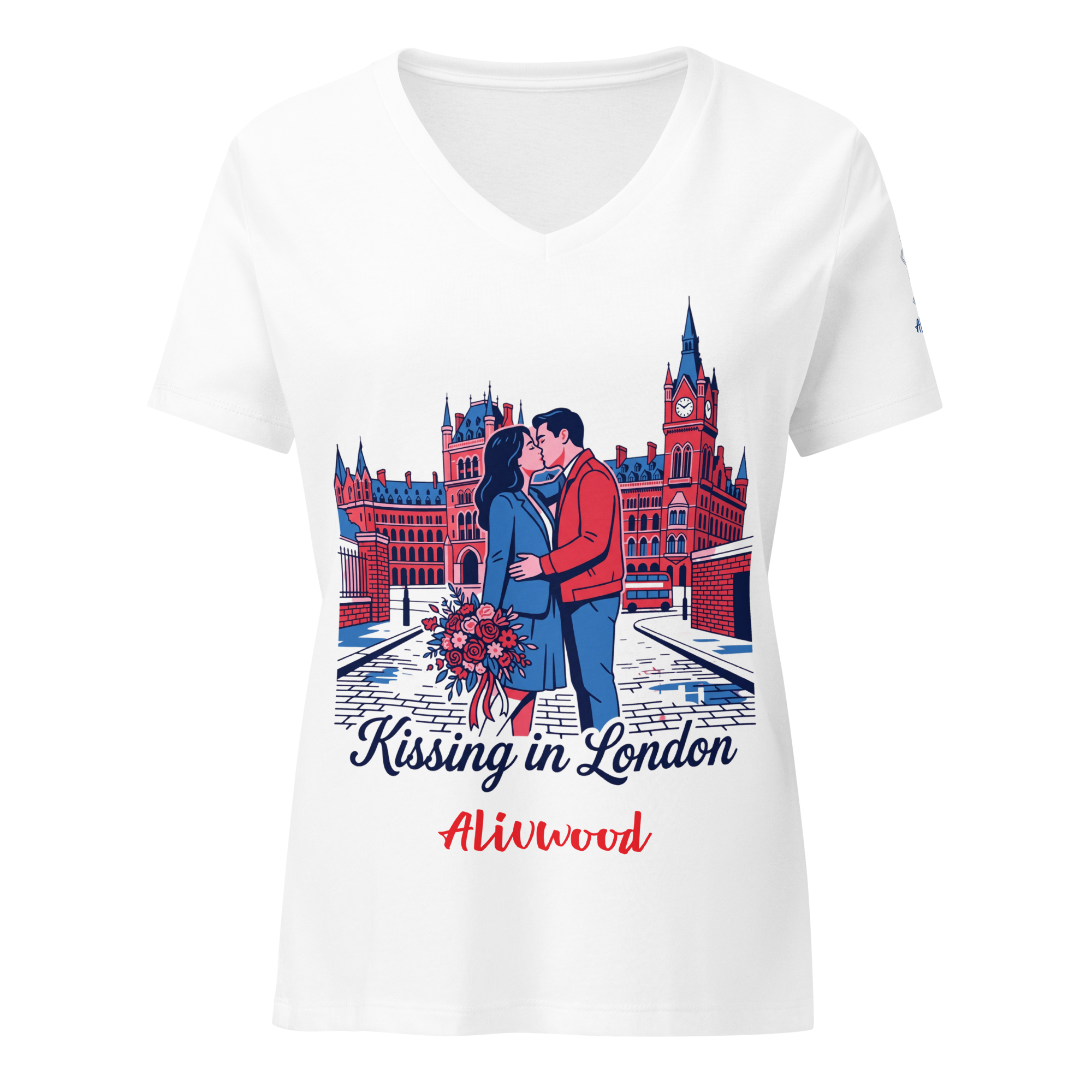 Kissing in London Women’s relaxed v-neck t-shirt - Alivwood