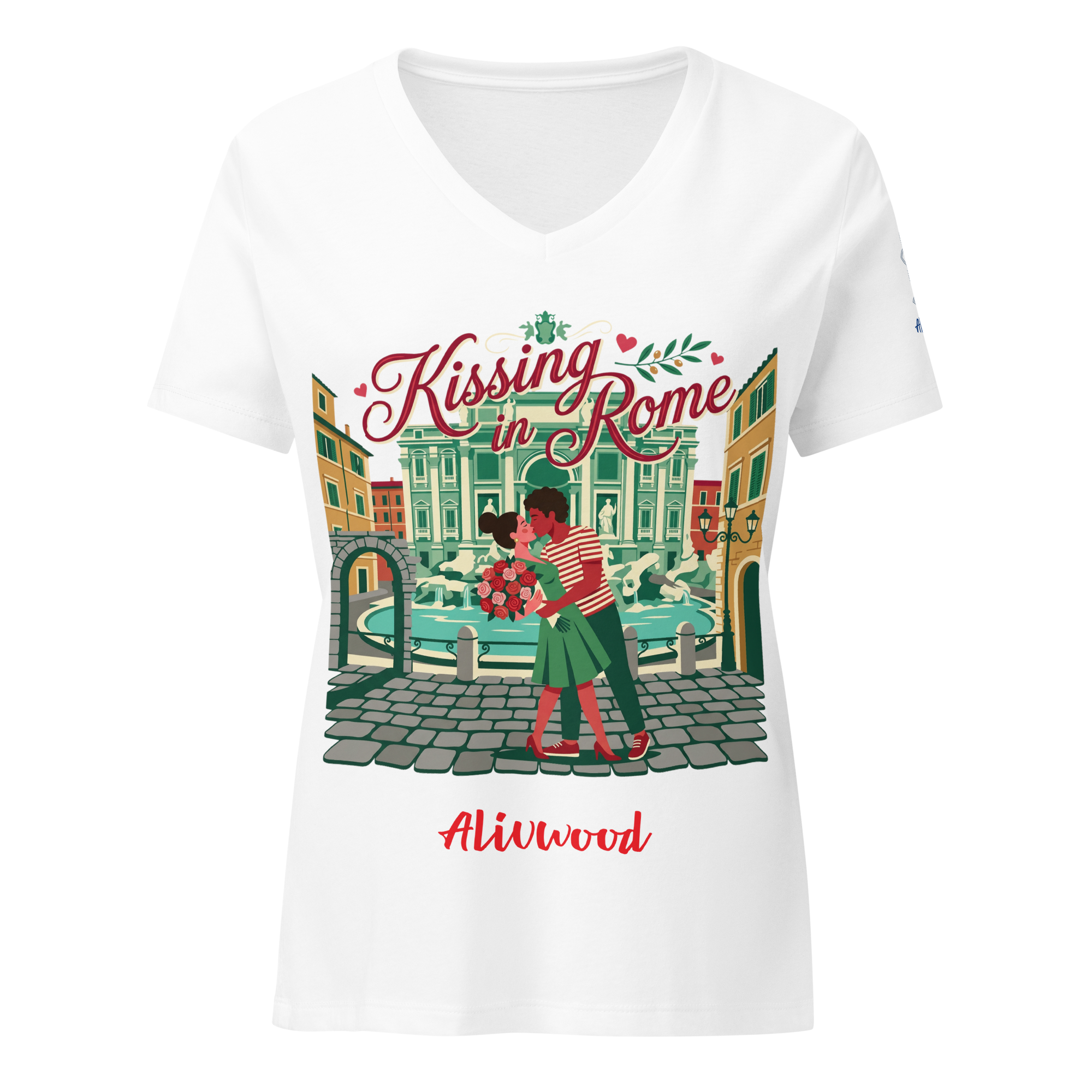 Kissing in Rome Women’s relaxed v-neck t-shirt - Alivwood