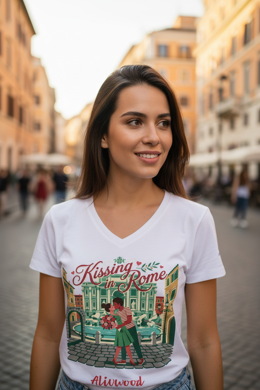 Kissing in Rome Women’s relaxed v-neck t-shirt - Alivwood