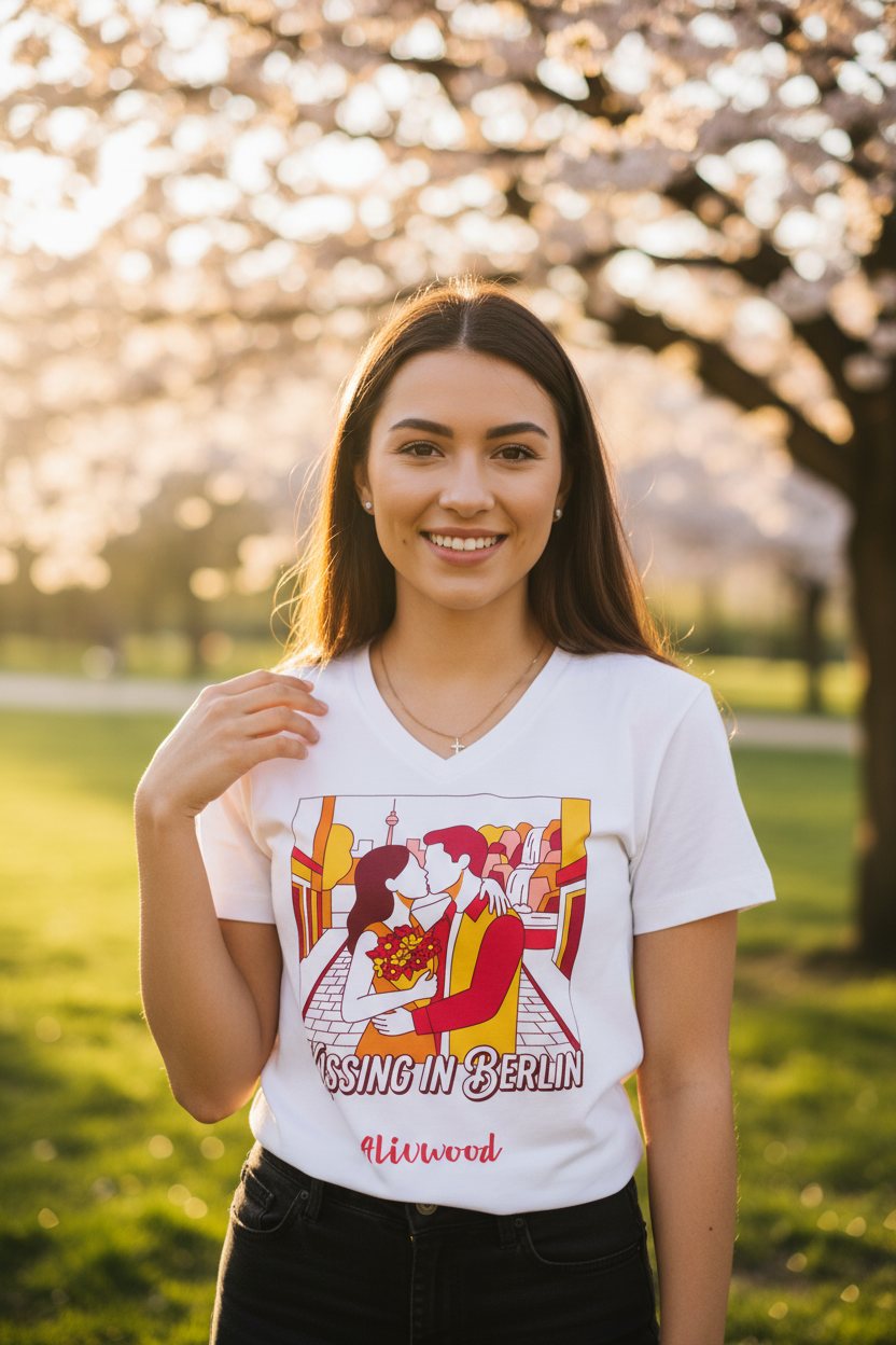 Kissing in Berlin Women’s relaxed v-neck t-shirt - Alivwood