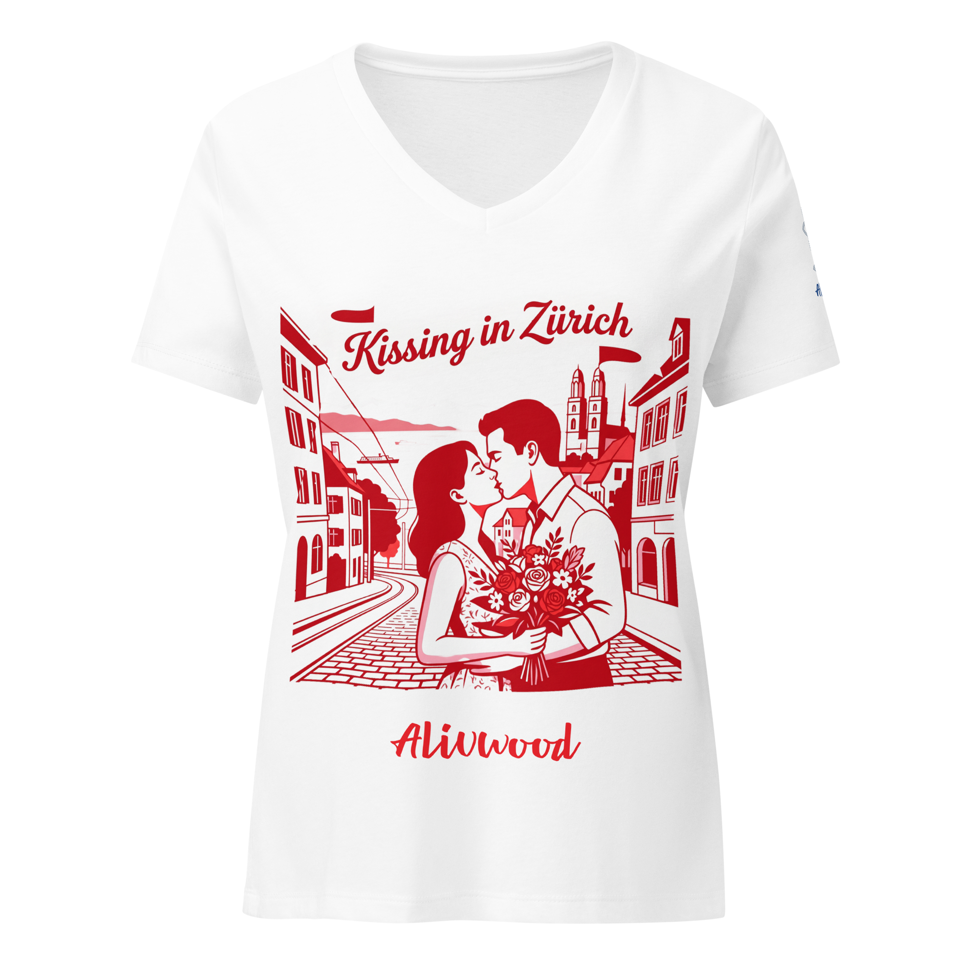 Kissing in Zurich Women’s relaxed v-neck t-shirt - Alivwood